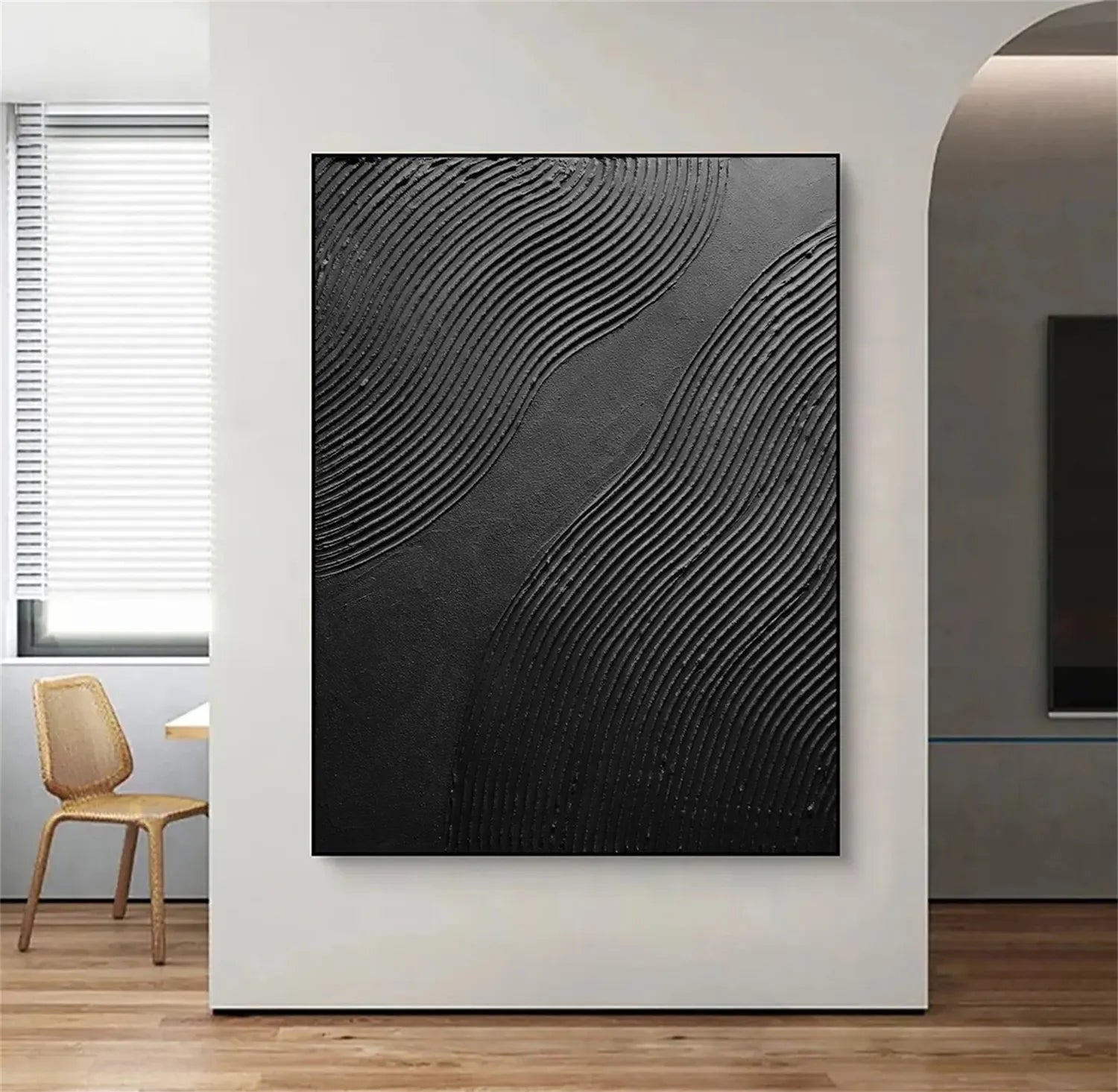 Black Minimalist Textured Painting Canvas #MZ103 - Modern Abstract Wall Art for Living Room, Bedroom & Office Decor