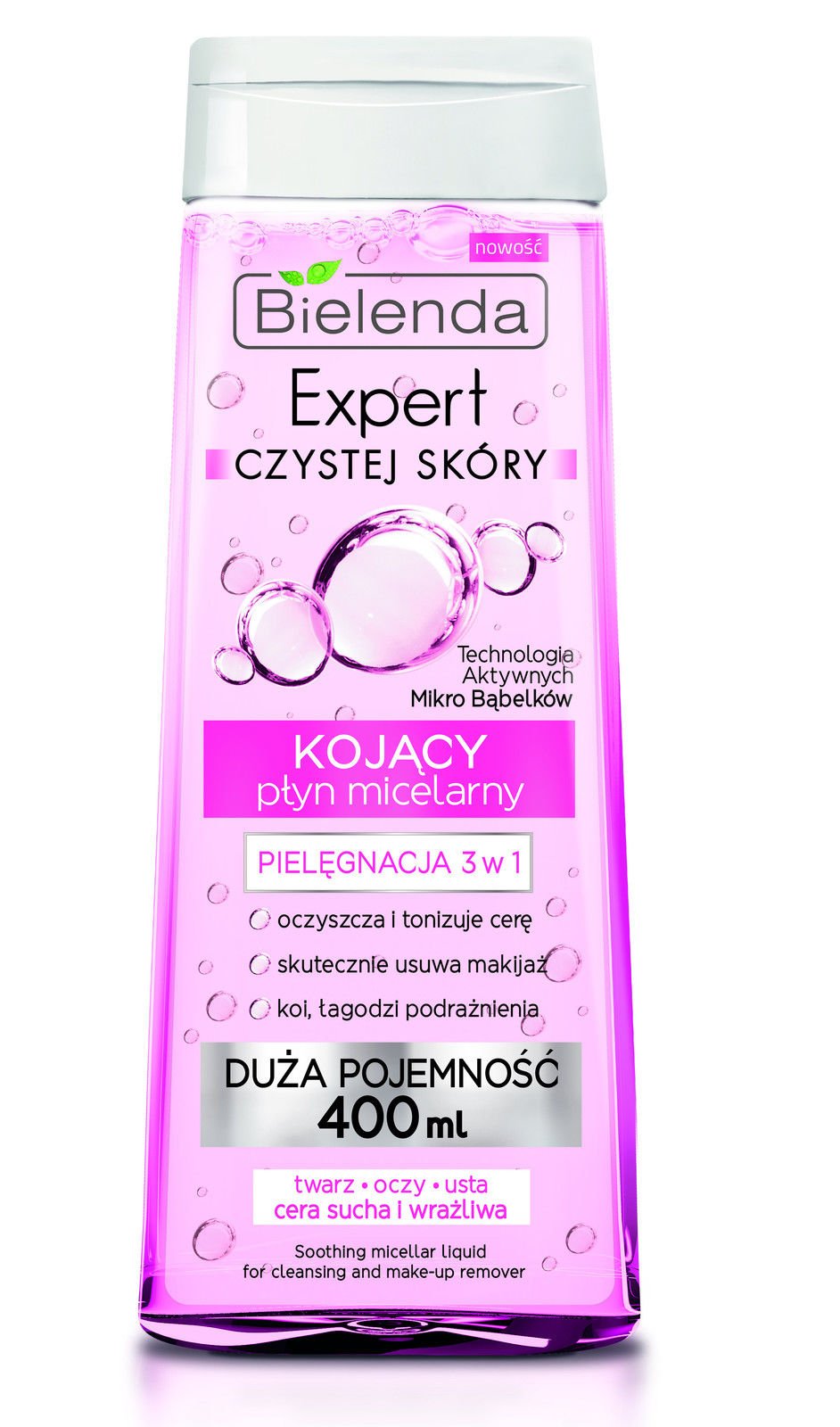 Bielenda Soothing Micellar Liquid for Cleansing & Makeup Remover - 3-in-1 Expert Skin Care Solution - Gentle Micellar Water for Sensitive Skin - 400ml - Perfect for Daily Face Cleansing & Makeup Removal