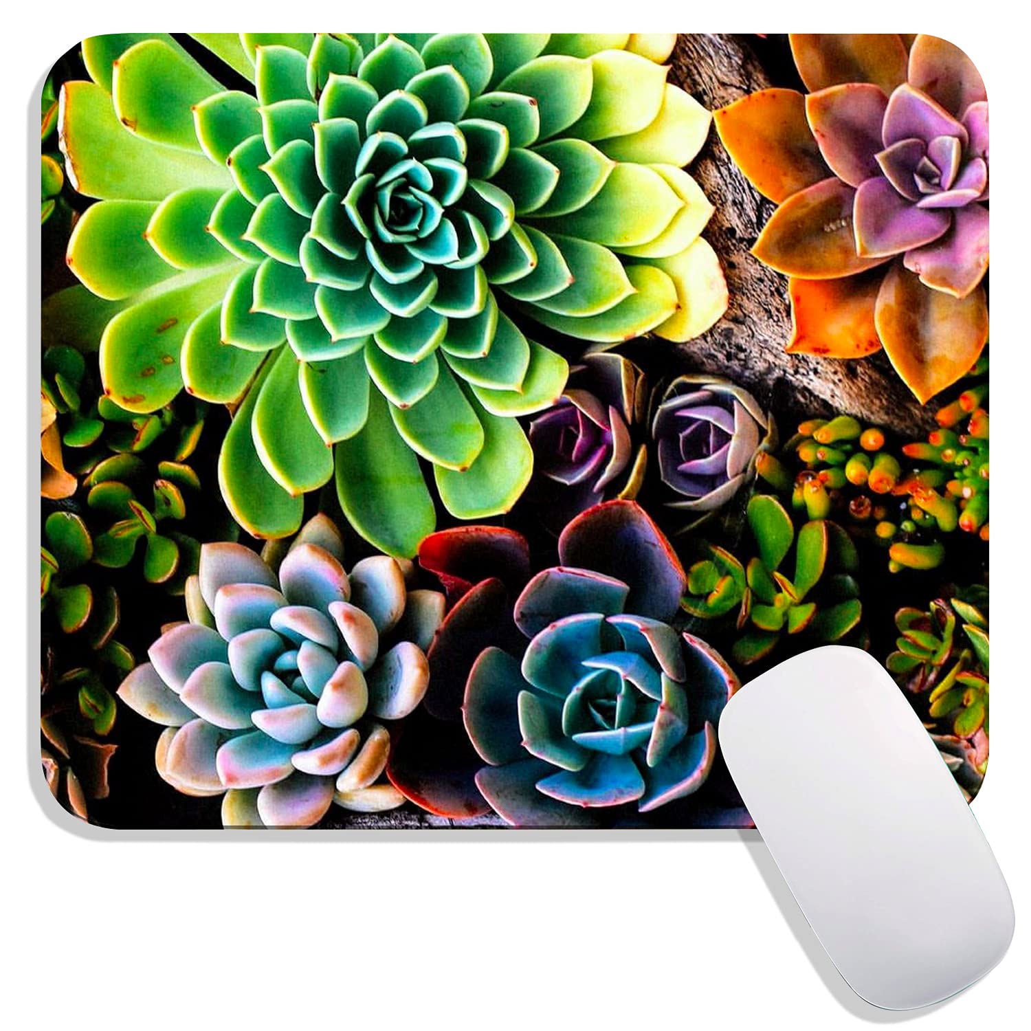 Premium Succulent Floral Square Mouse Pad - Non-Slip Rubber Base, Washable Lycra Cloth, Custom Design for Wireless Mouse - Perfect for Office, Gaming & Home Workspace Decor
