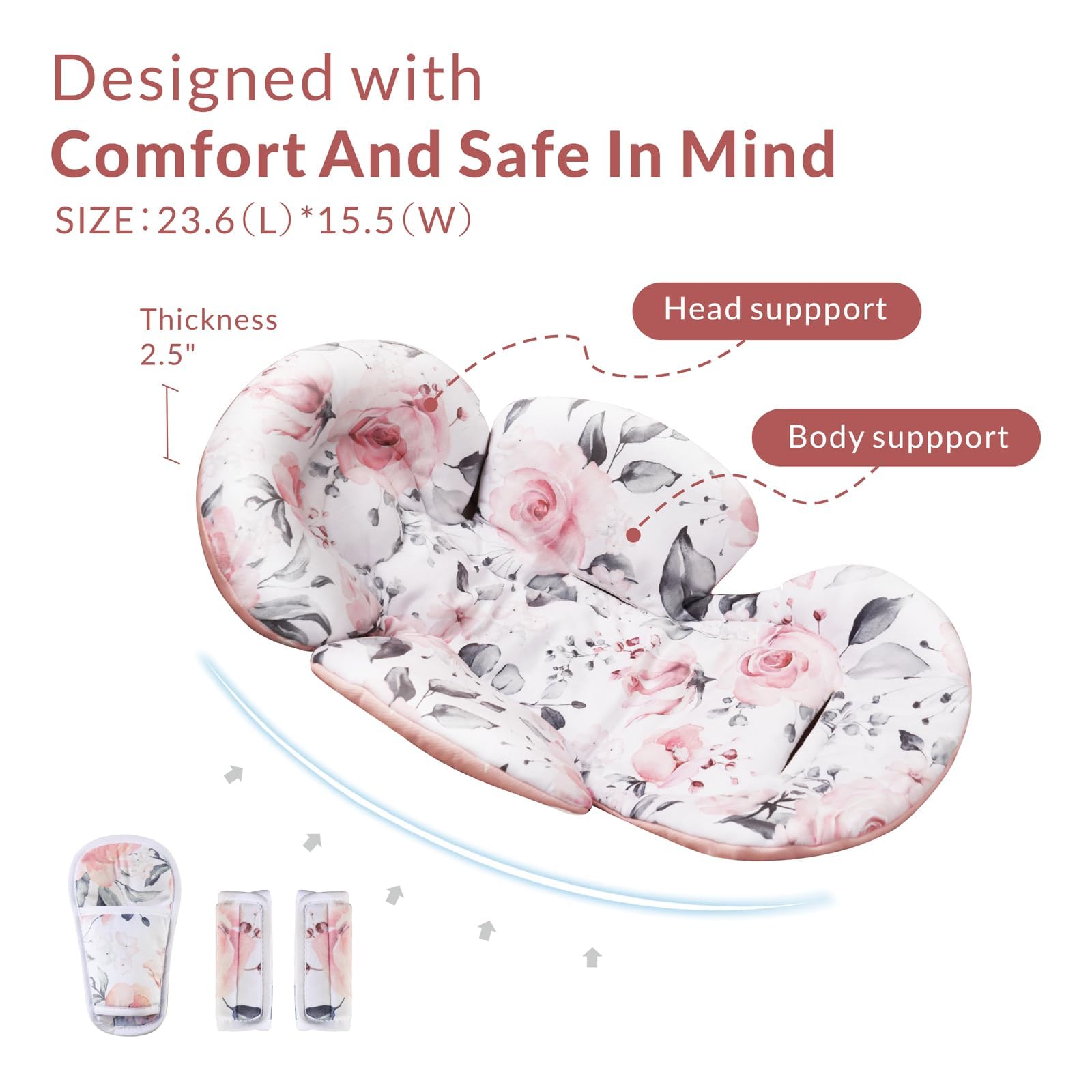 4moms Mamaroo Swing & Graco Swing Infant Insert - Newborn Head and Body Support with Breathable Soft Fabric - Reversible Baby Car Seat Insert - Pink Floral - Perfect for Newborn Comfort in Swings, Car Seats and Strollers
