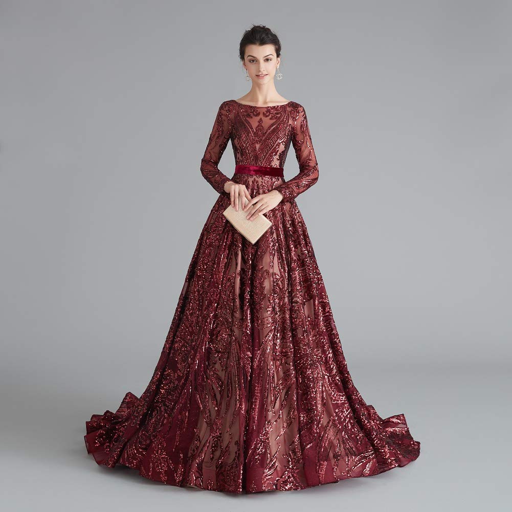 Elegant Women's Sequin Evening Gown with Chapel Train - Luxury Prom Dress for Formal Events, Weddings & Special Occasions