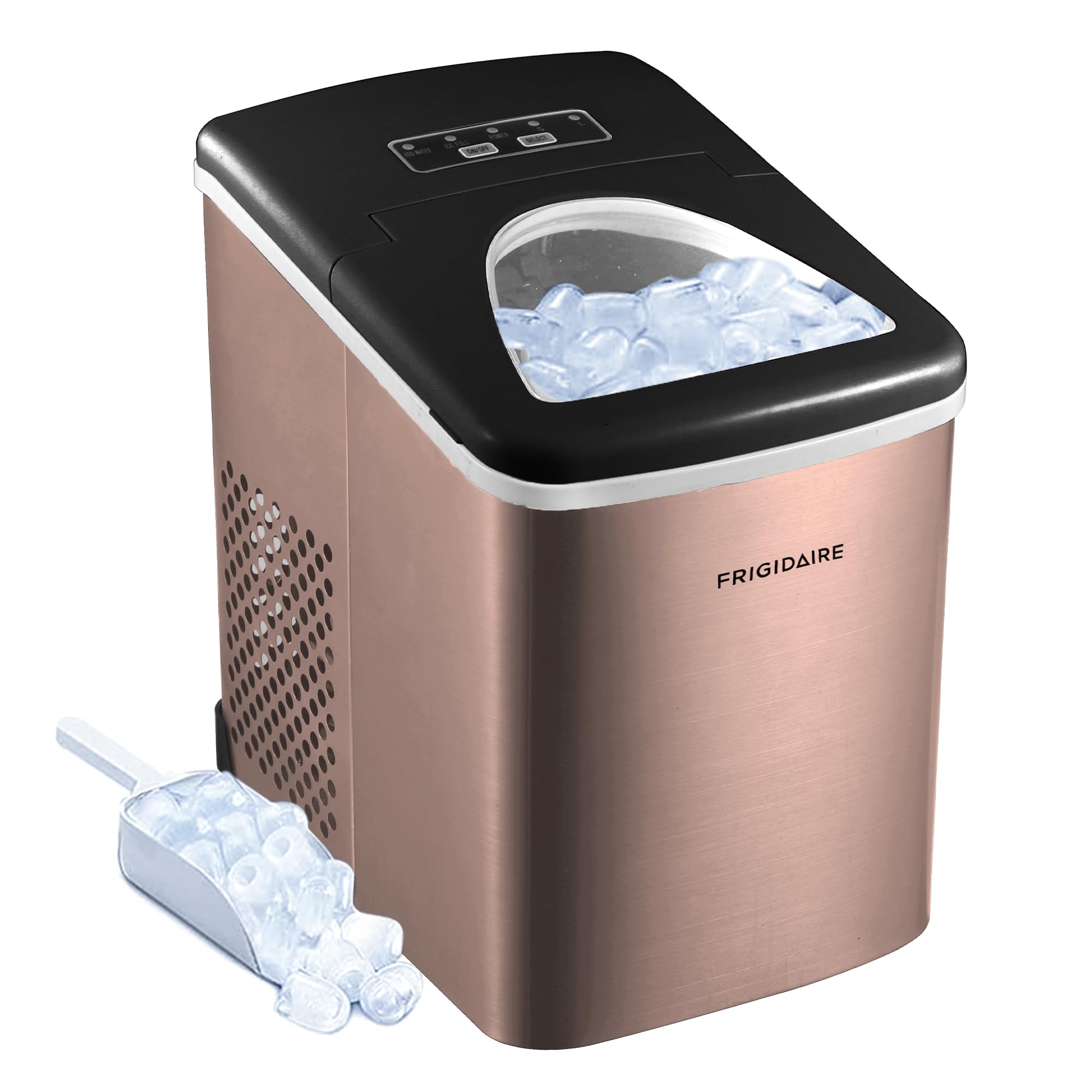 Frigidaire EFIC117-SSCOPPER-COM Stainless Steel Ice Maker Machine - 26lb Daily Capacity, Copper Finish for Home, Office, or Commercial Use - Perfect for Parties, Restaurants, and Bars