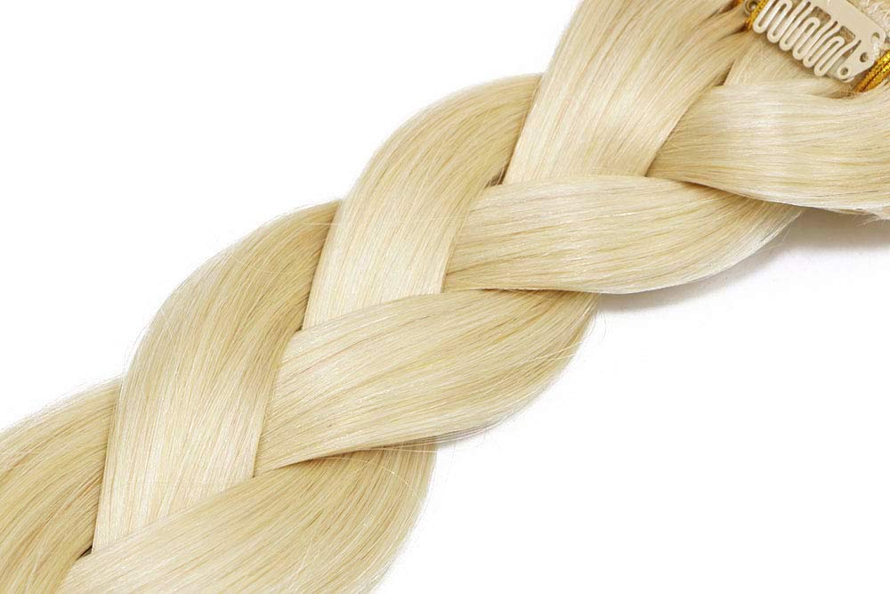 Platinum Blonde Clip-in Human Hair Extensions 9A Grade - 120g 7-Piece Double Weft Remy Hair - Silky Straight Hair Extensions for Women (22 Inches, #60 Blonde) - Perfect for Parties, Weddings & Daily Styling