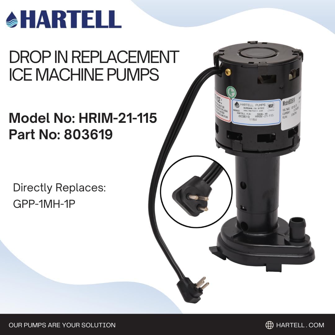 HARTELL HRIM-21-115 Replacement Ice Machine Pump - Compatible with GPP-1MH-1P & 9161076-01 - Perfect for Commercial Ice Makers & Refrigeration Systems