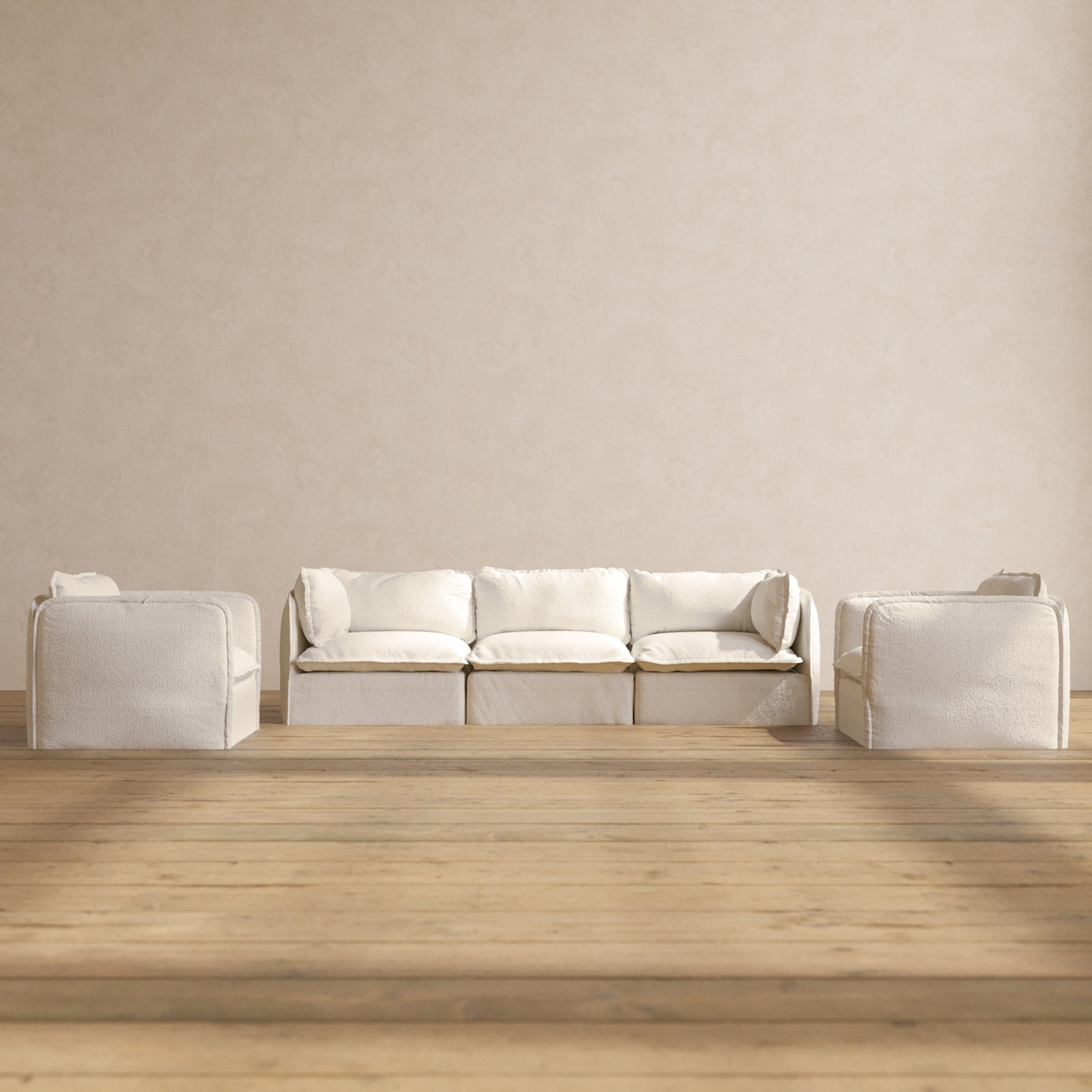 Modular Performance 3-Seater Sofa with Armchair Set in Mousse Fabric - Modern L-Shaped Sectional Couch for Living Room, Lounge & Family Room Comfort