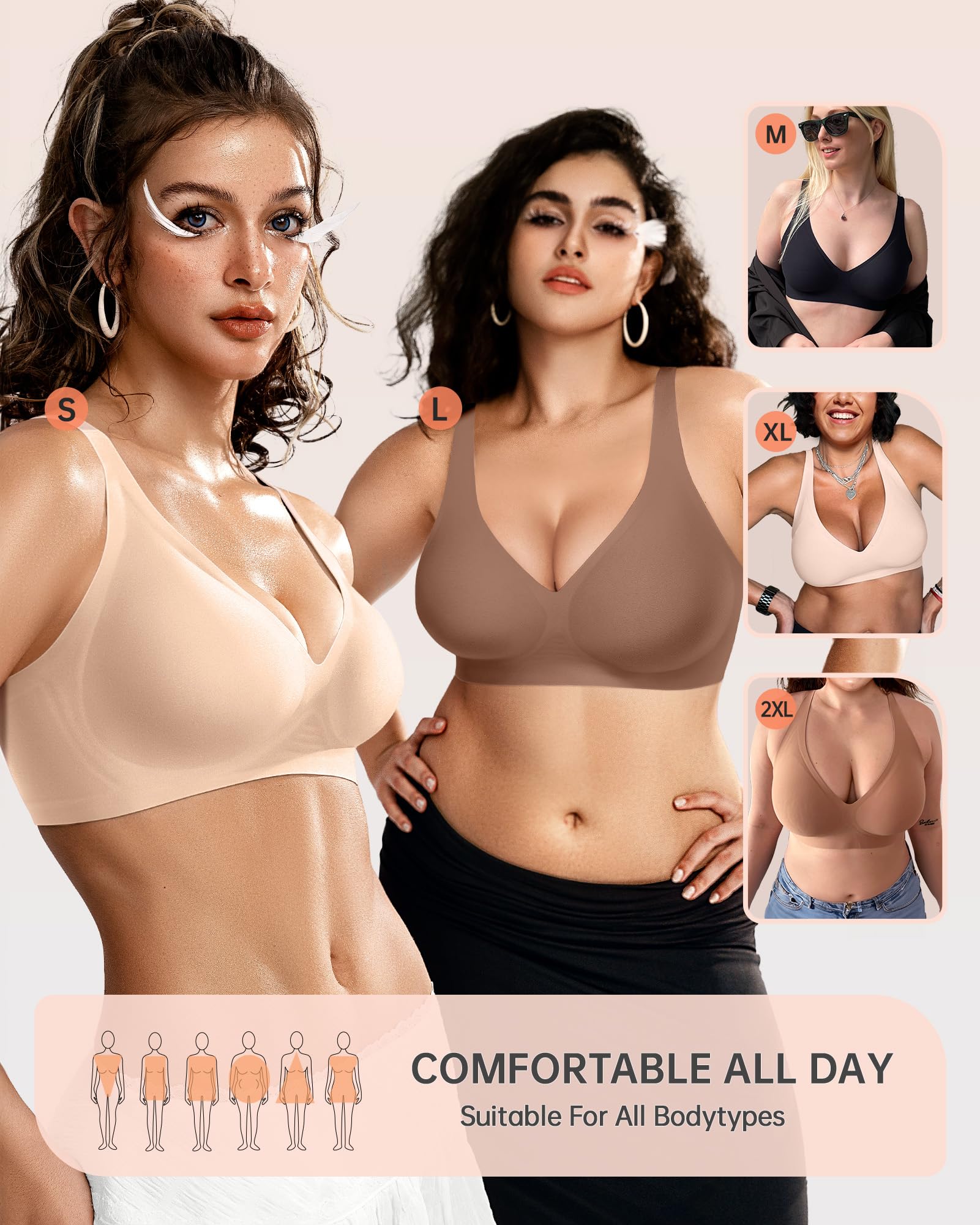 OEAK Women's Deep V Push Up Bralette - Comfortable Seamless Plunge Bra, No Underwire, Low Cut for T-Shirts | Perfect for Everyday Wear, Date Nights & Layering Under Clothes