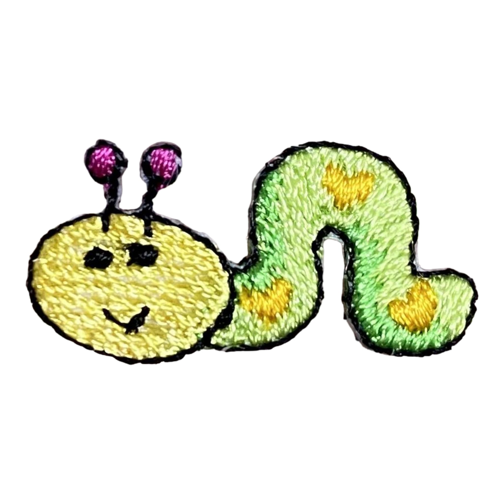 1 Inch Green Inch Worm Embroidered Iron-On Patch - Miniature Sewing Applique for DIY Crafts, Jackets, Backpacks & Costume Design