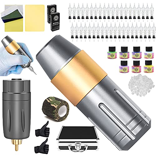 Beoncall Rotary Pen Machine Kit - Wireless Power Supply, 40pcs Cartridge Ink Caps, Base Accessories & Grip Tape | Complete Tattoo Pen Set for Professional & Beginner Artists | Perfect for Tattoo Studios, Home Practice & Apprenticeship
