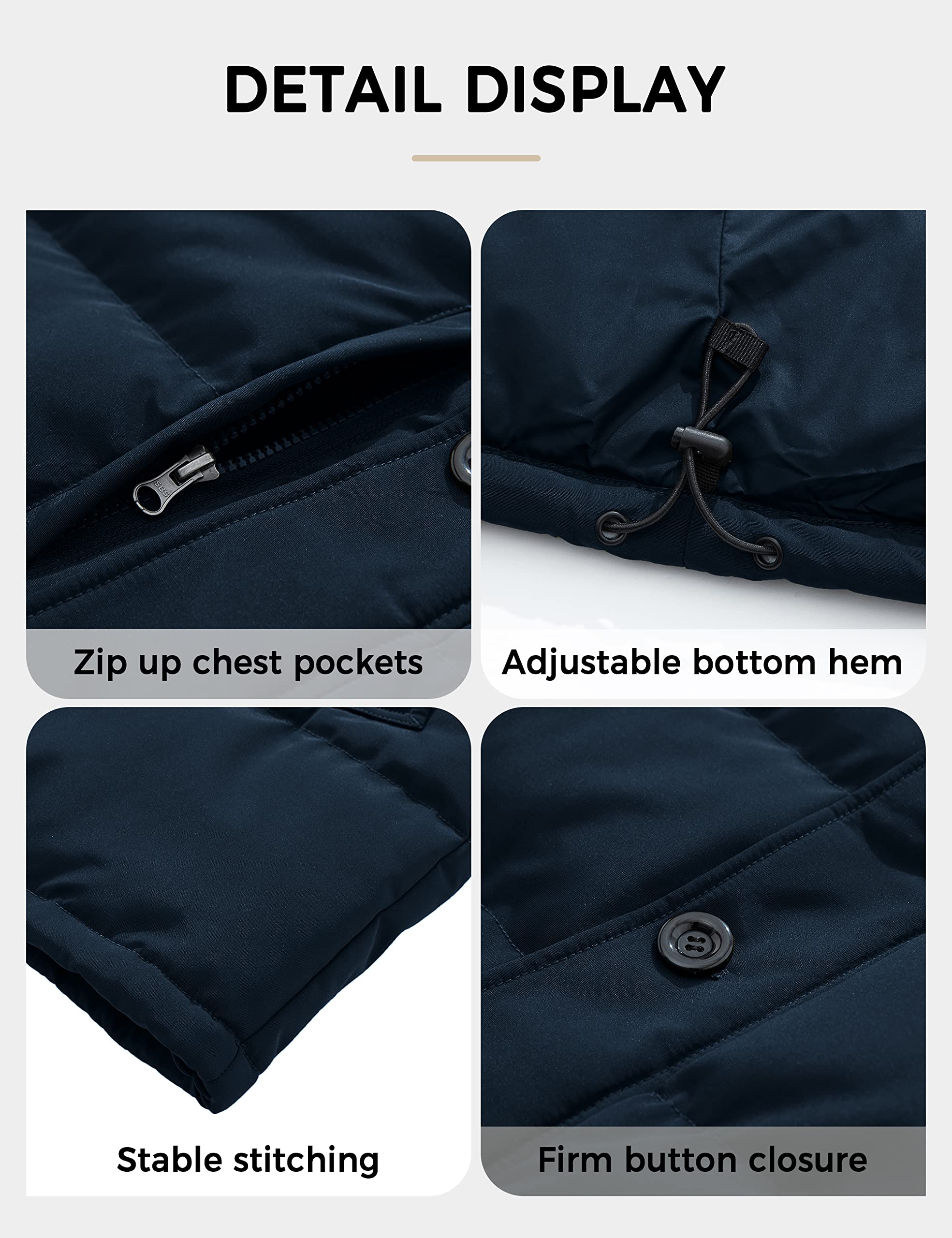 Soularge Men's Big and Tall Thickened Padded Winter Parka Coat with Detachable Hood - Warm Windproof Jacket for Outdoor Activities, Snow Sports & Cold Weather