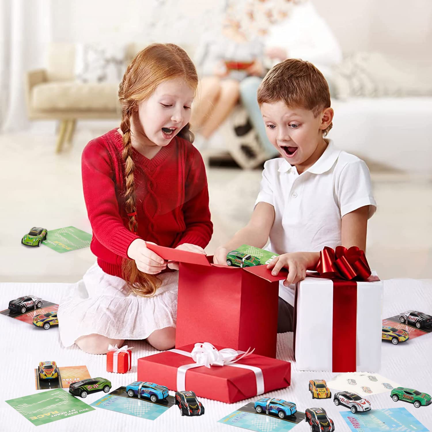 32 Pack Race Cars Valentines Day Cards for Kids with Pull Back Toy Cars & Temporary Tattoos - Classroom Valentine Exchange Gifts for Boys, School Party Supplies - Perfect for Valentine's Day Celebrations and Classroom Activities