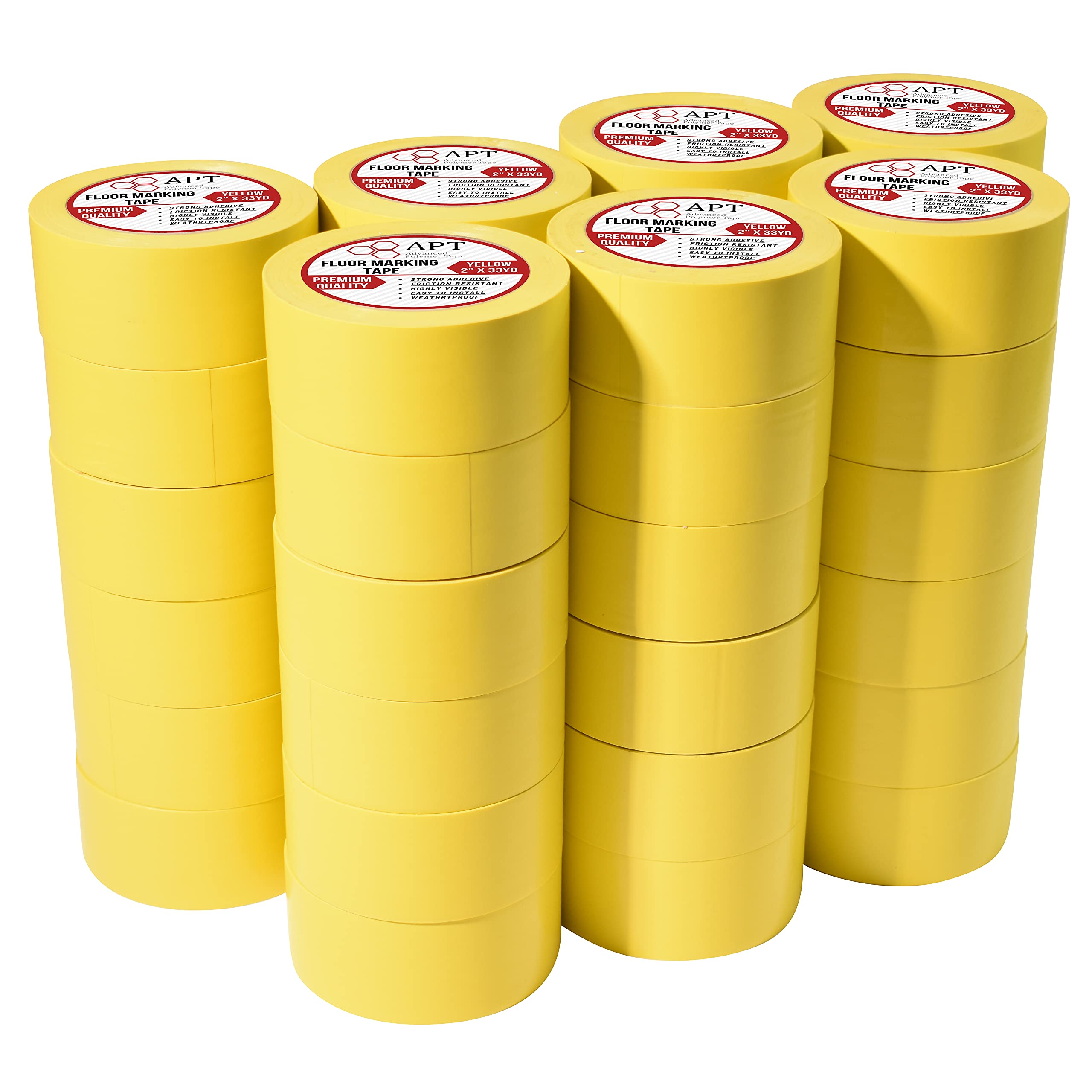 APT Premium Multi-Color Safety Marking Tape - 6 Mil Thick, 2 Inch x 42 Rolls (Yellow) - Ideal for Dance Floor Splicing, Construction Zones & Hazard Marking