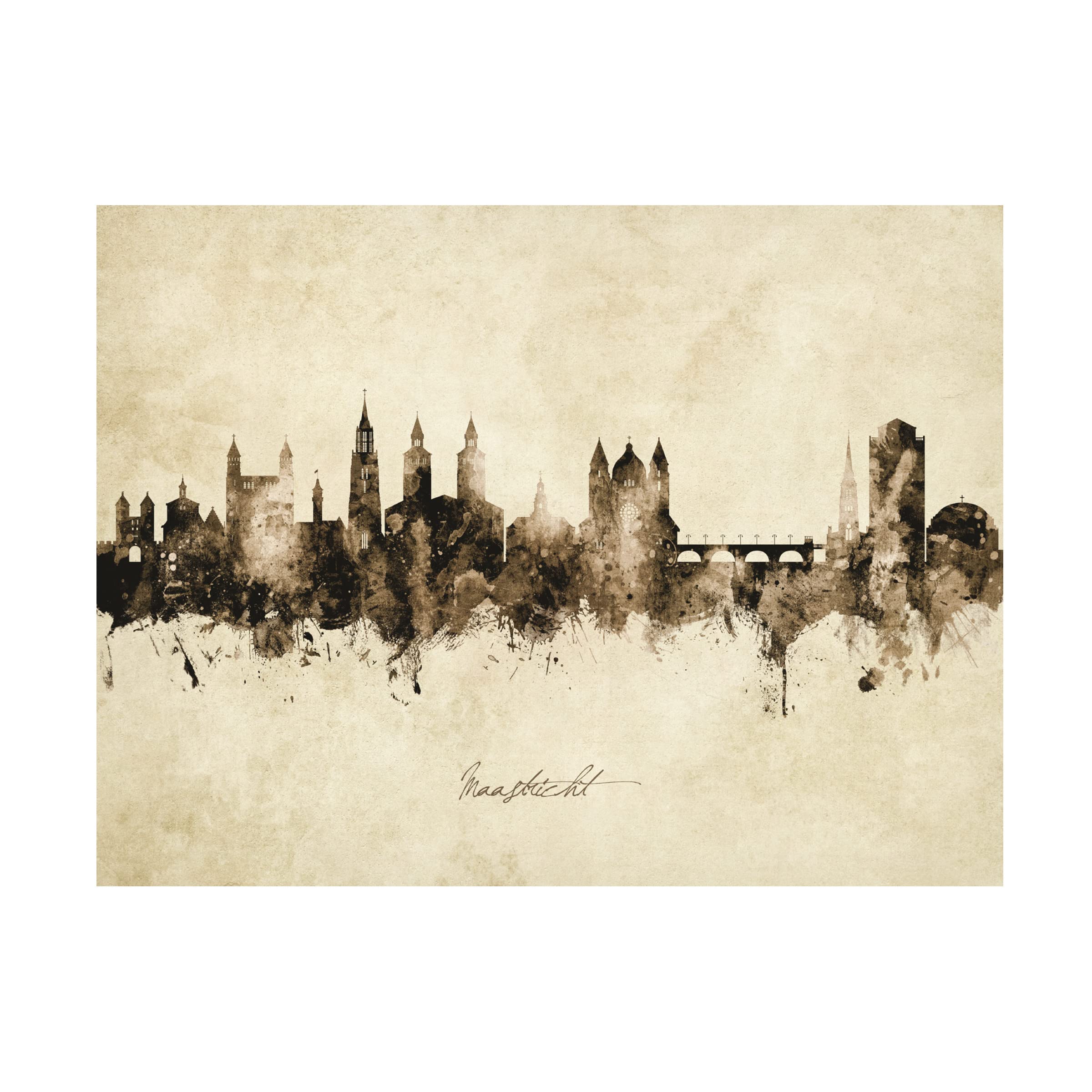 Michael Tompsett 'Maastricht Netherlands Skyline Vintage' Canvas Wall Art Print - Perfect for Living Room, Bedroom & Office Decor