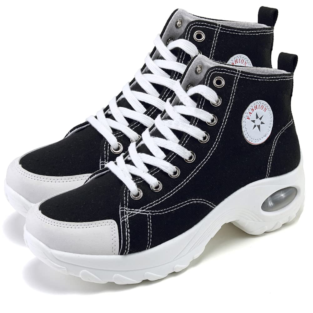 MAUGELY Women's High Top Sneakers - Fashion Canvas Shoes with Heightened Sole for Casual Wear & Sports | Perfect for Running, Walking, Gym & Street Style