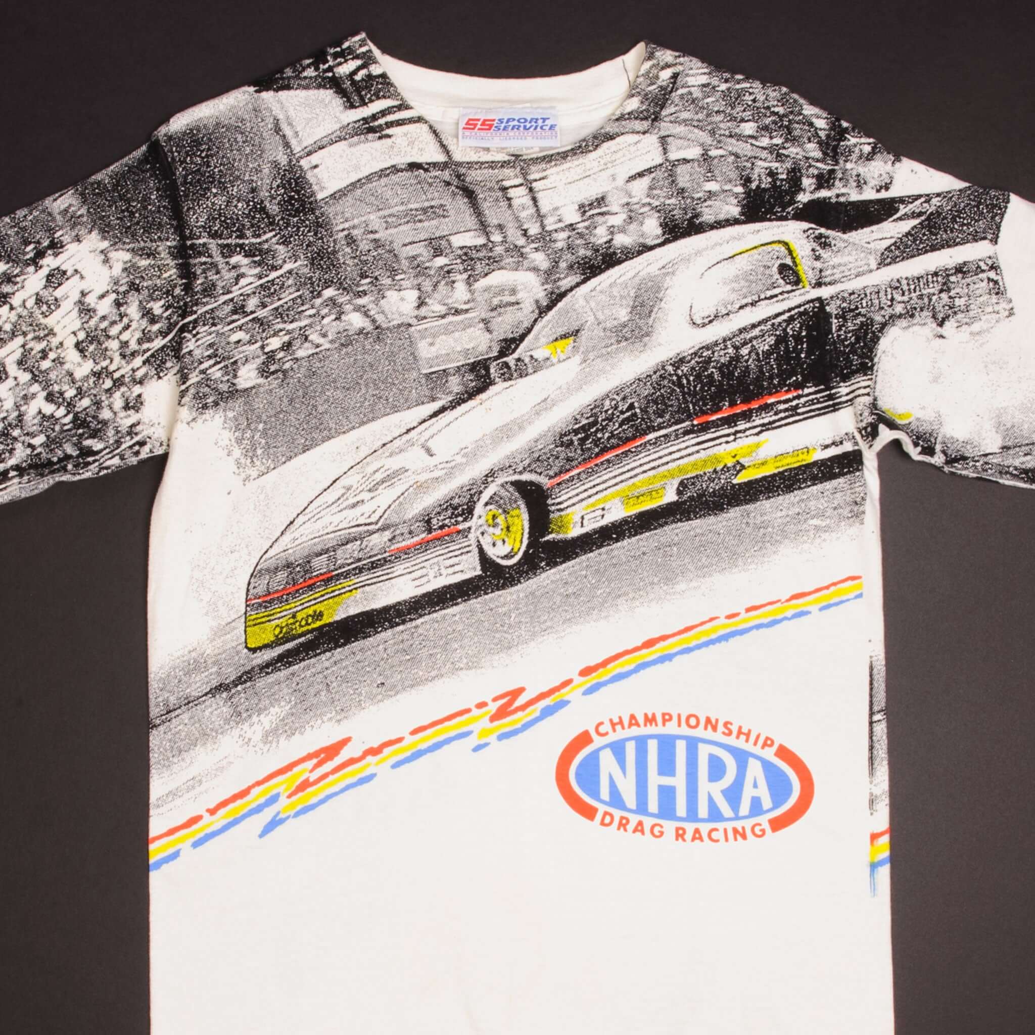 Vintage NHRA Drag Racing 1990s All Over Print T-Shirt - Medium Size - Made in USA - Perfect for Racing Fans and Retro Style Lovers
