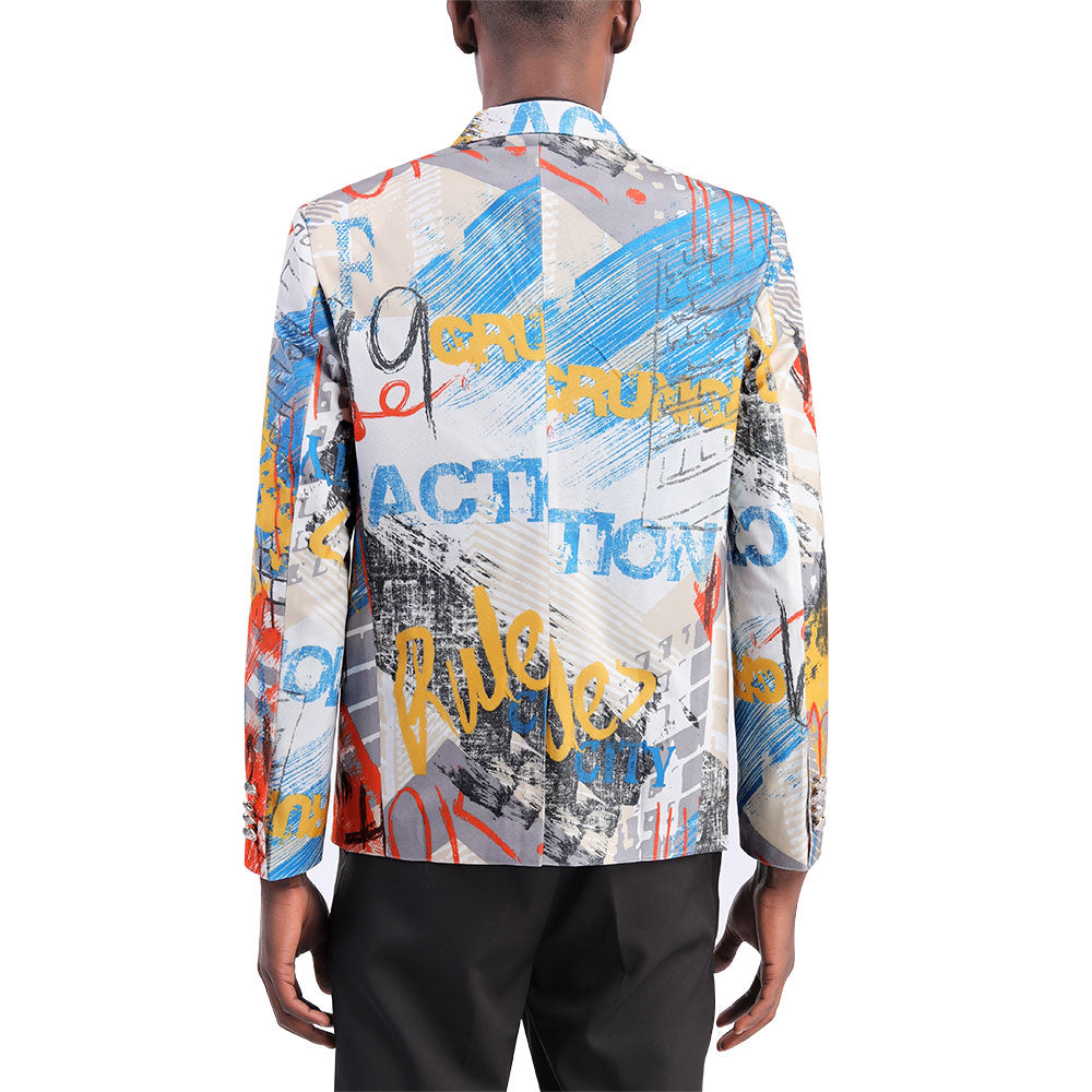 Slim Fit Print Blazer for Men - Stylish Motley Pattern Jacket for Business, Office, and Casual Wear