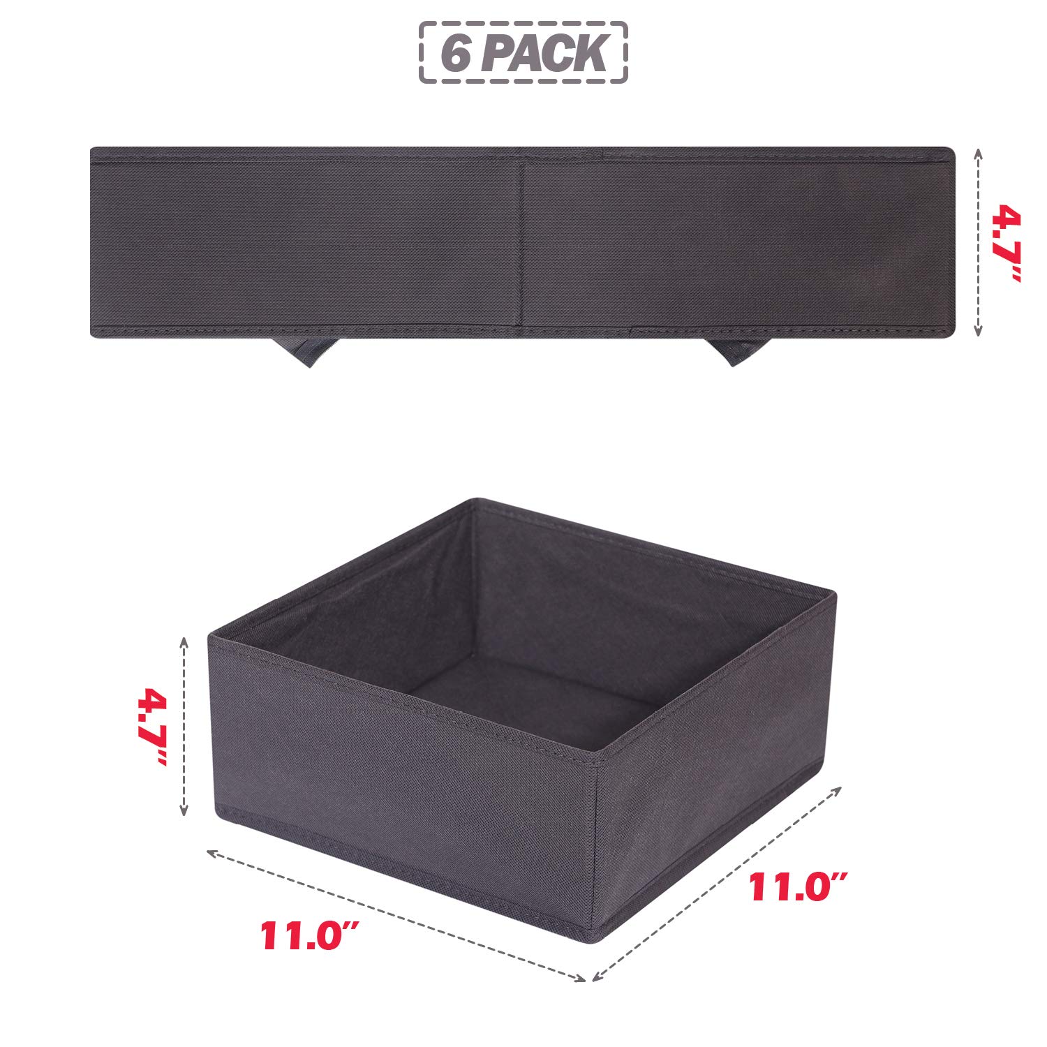 DIOMMELL 6-Pack Foldable Fabric Storage Bins - Closet Organizer for Clothes, Underwear, Bras, Socks & Lingerie | Space-Saving Drawer Divider | Dark Grey | Perfect for Bedroom, Nursery & Dorm Organization
