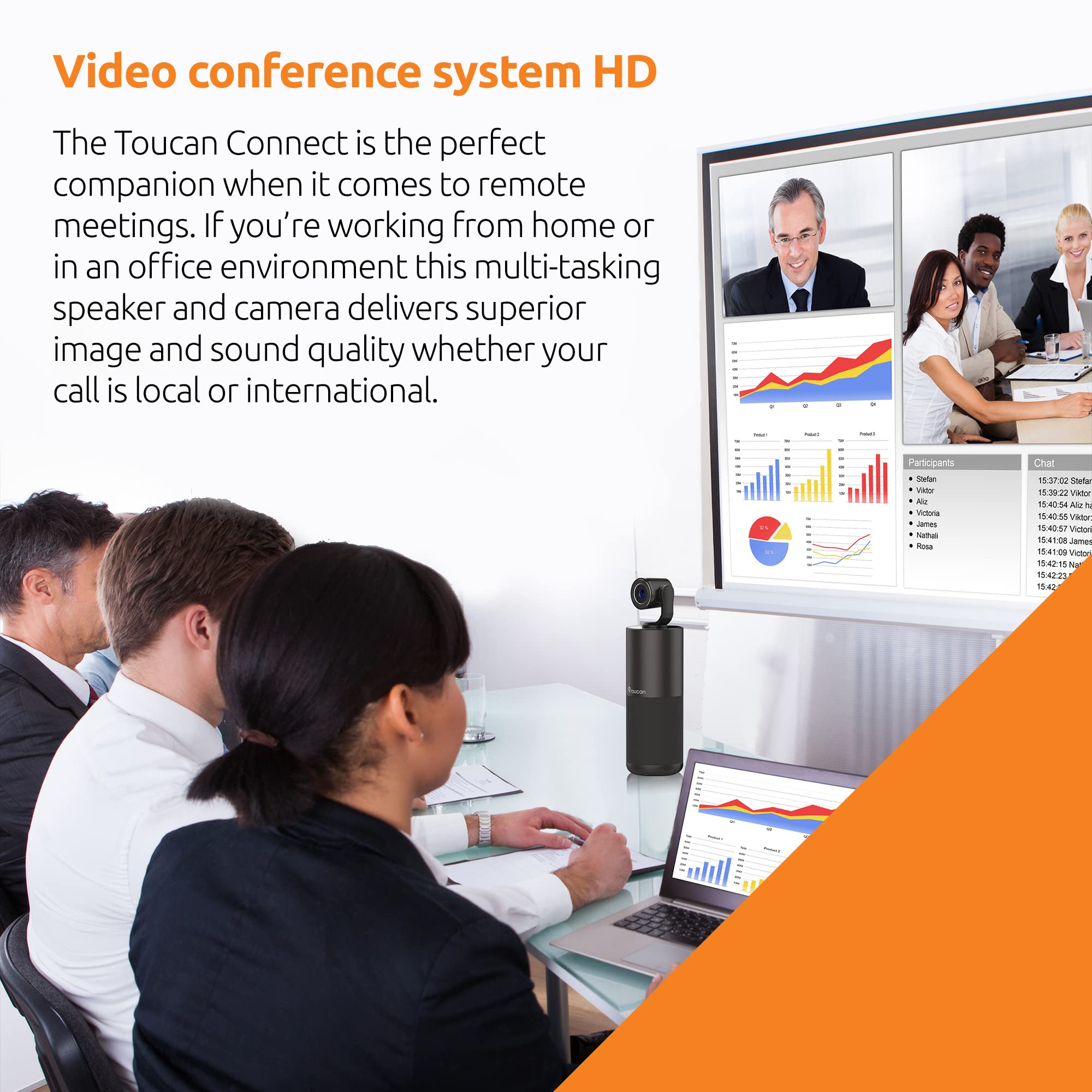 TOUCAN Connect HD Video Conference System - 1440P FHD Webcam with 5W Speaker & 4 Noise Cancelling Mics for PC - USB Web Camera with Microphone (1 Pack) - Perfect for Zoom Meetings, Remote Work & Online Classes