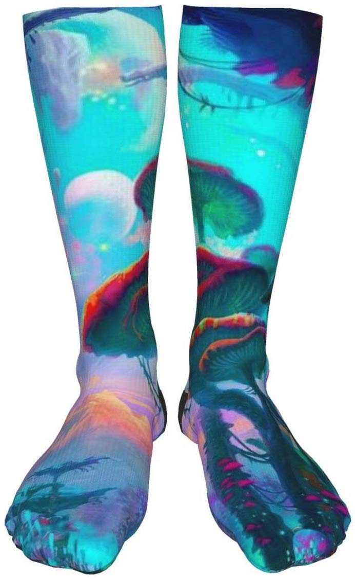 Trippy Compression Socks for Men & Women - Crazy Psychedelic Printed Over The Calf Cotton Socks - Perfect for Raves, Festivals, Yoga & Long Flights
