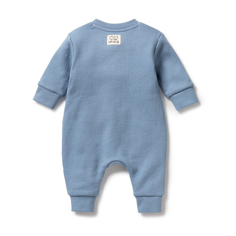Storm Blue Organic Cotton Quilted Baby Growsuit - Soft & Breathable Infant Romper for Newborns (0-3 Months) - Perfect for Playtime, Naptime & Photo Shoots