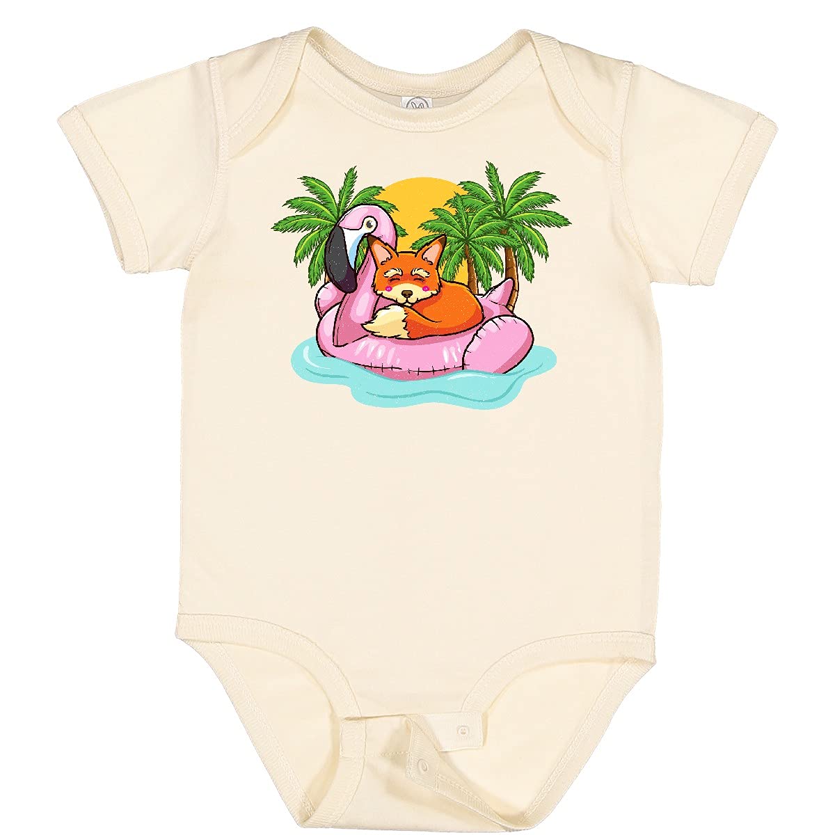 Inktastic Fox Flamingo Tropical Beach Vacation Baby Bodysuit - Cute Animal Print Onesie for Boys & Girls - Perfect for Beach Trips, Summer Outfits, and Family Vacations