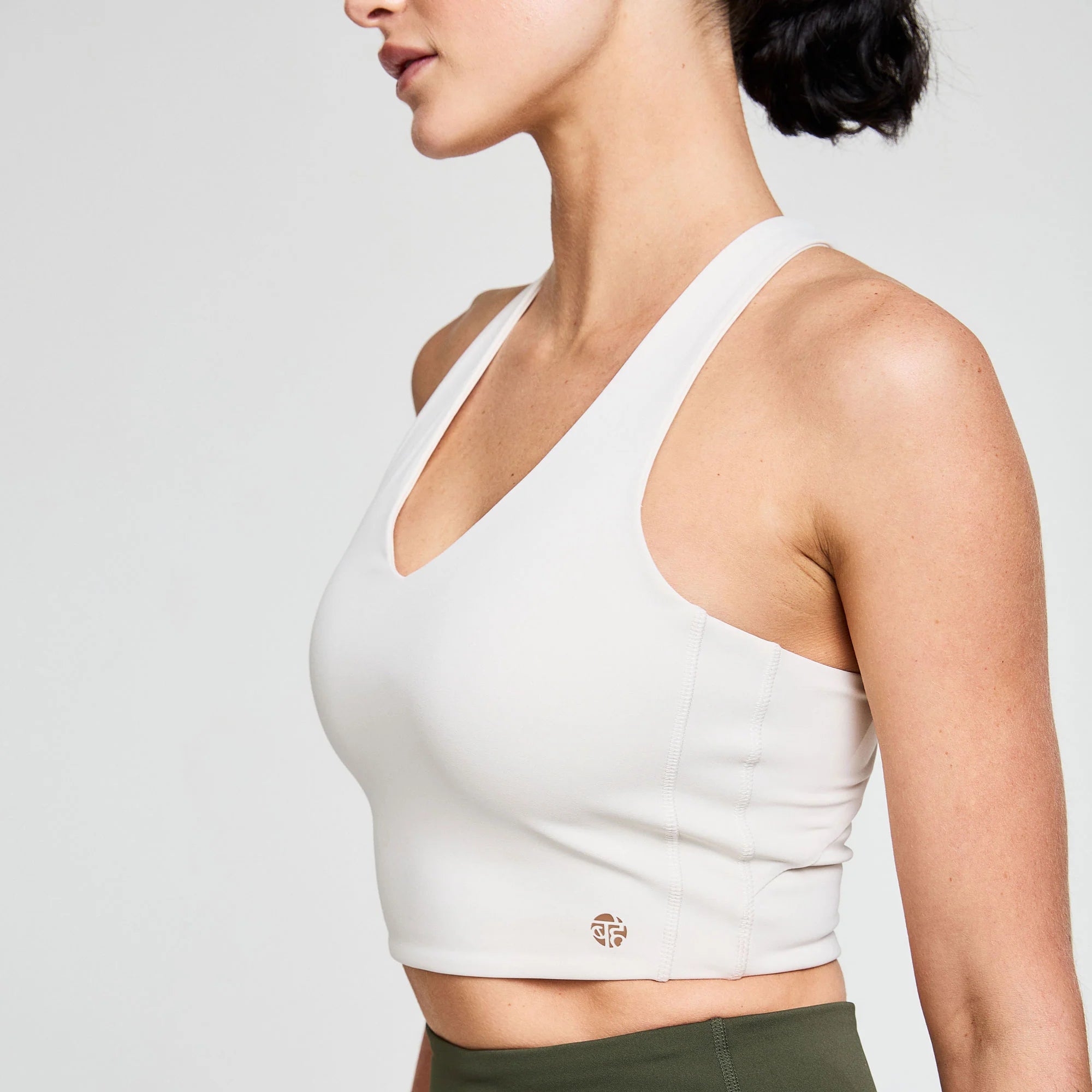 BAHE Attune Cross Back Top - Women's Yoga & Workout Tank Top - Breathable & Comfortable Coconut Color - Perfect for Yoga, Gym, Running & Fitness Activities