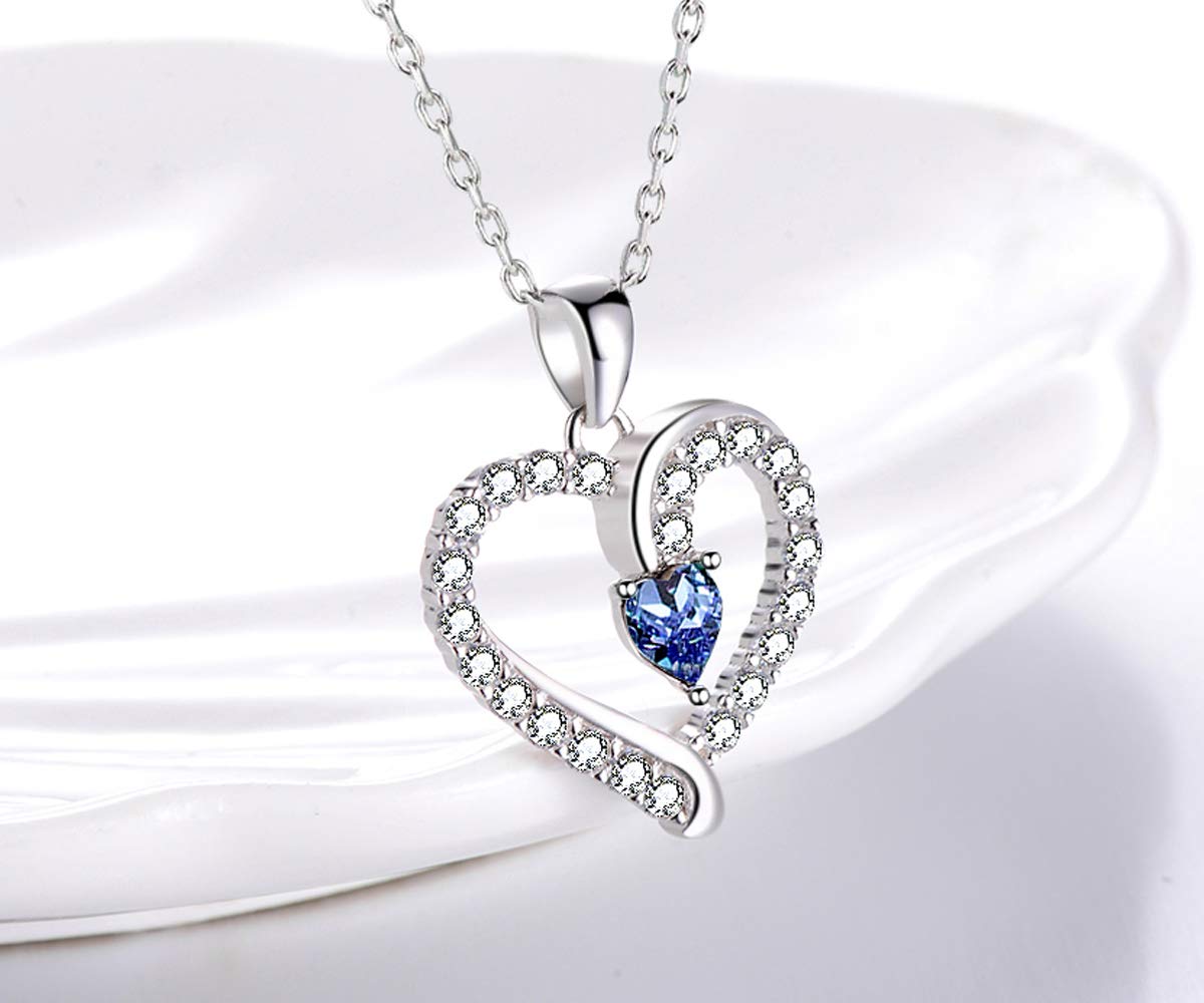 Blue Sapphire Necklace for Women - Sterling Silver Heart Pendant, September Birthstone Jewelry - Perfect Gift for Mom, Wife, Christmas & Birthday - Elegant Jewelry for Special Occasions & Everyday Wear