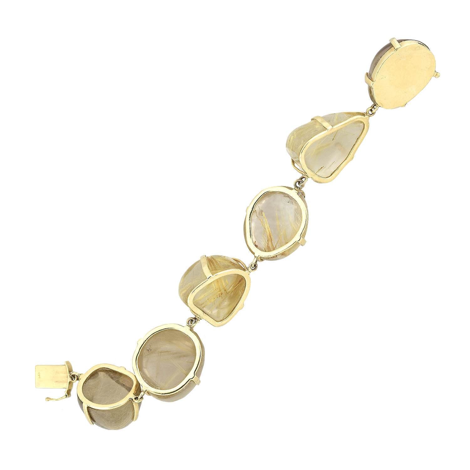 14K Gold Rutilated Quartz Link Bracelet for Women - Elegant Estate Jewelry - Perfect for Weddings, Parties & Special Occasions