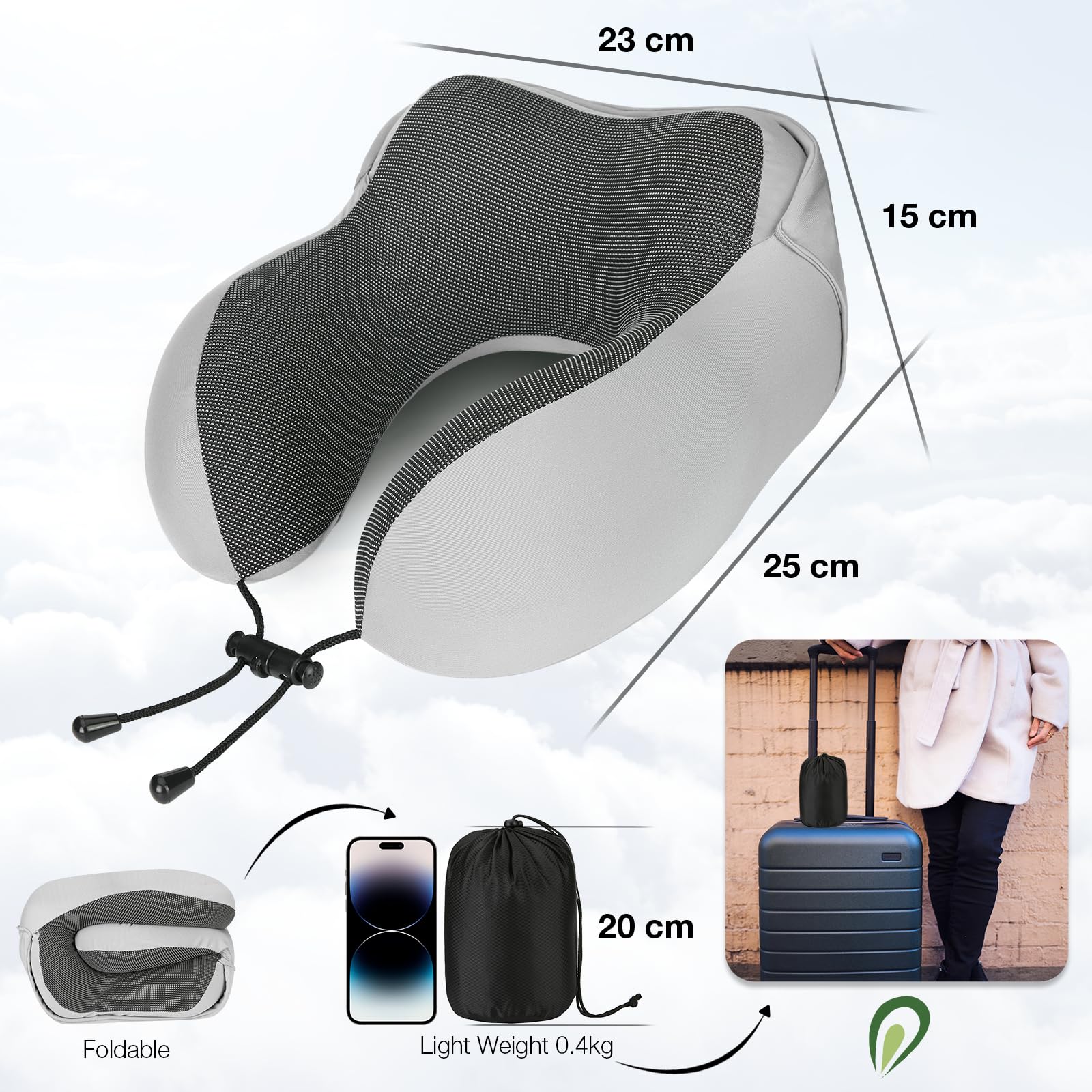 Memory Foam Travel Pillow for Neck Support - Hooded & Comfortable Neck Pillow for Adults - Airplane, Car & Train Travel Accessories - Perfect for Long Flights, Road Trips & Commuting