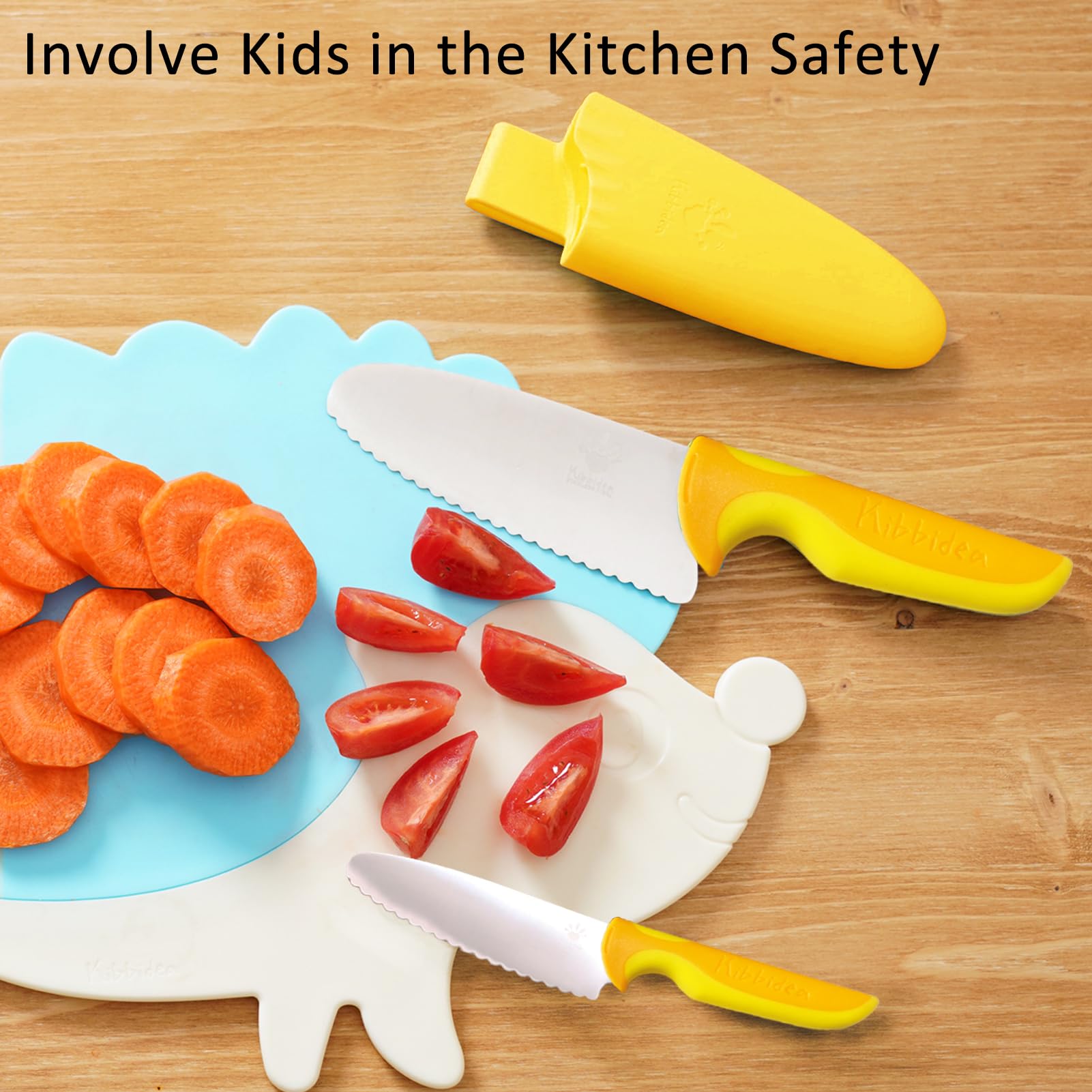 4 Pcs Kids Knife Set - BPA-Free Stainless Steel Safety Knives with Round Tips for Real Cooking (Yellow) - Perfect for Toddler Cooking Classes & Safe Meal Prep at Home