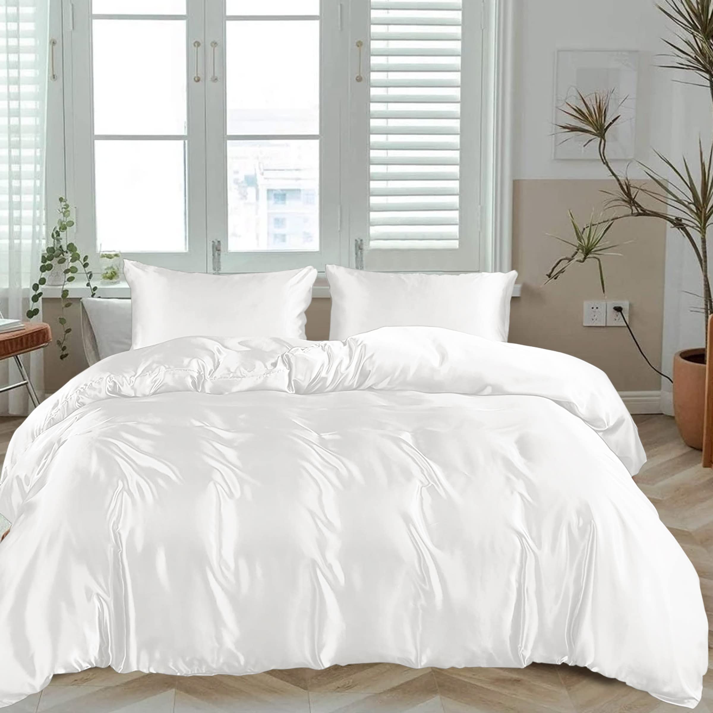 Linenwalas 100% Tencel Lyocell King Size Bedding Set - 1 Duvet Cover, 1 Fitted Sheet, 2 Pillowcases - Ultra Soft Cooling Eucalyptus Bed Sheets for Hot Sleepers (White) - Perfect for Summer Nights & Luxury Hotel Style Bedroom Decor