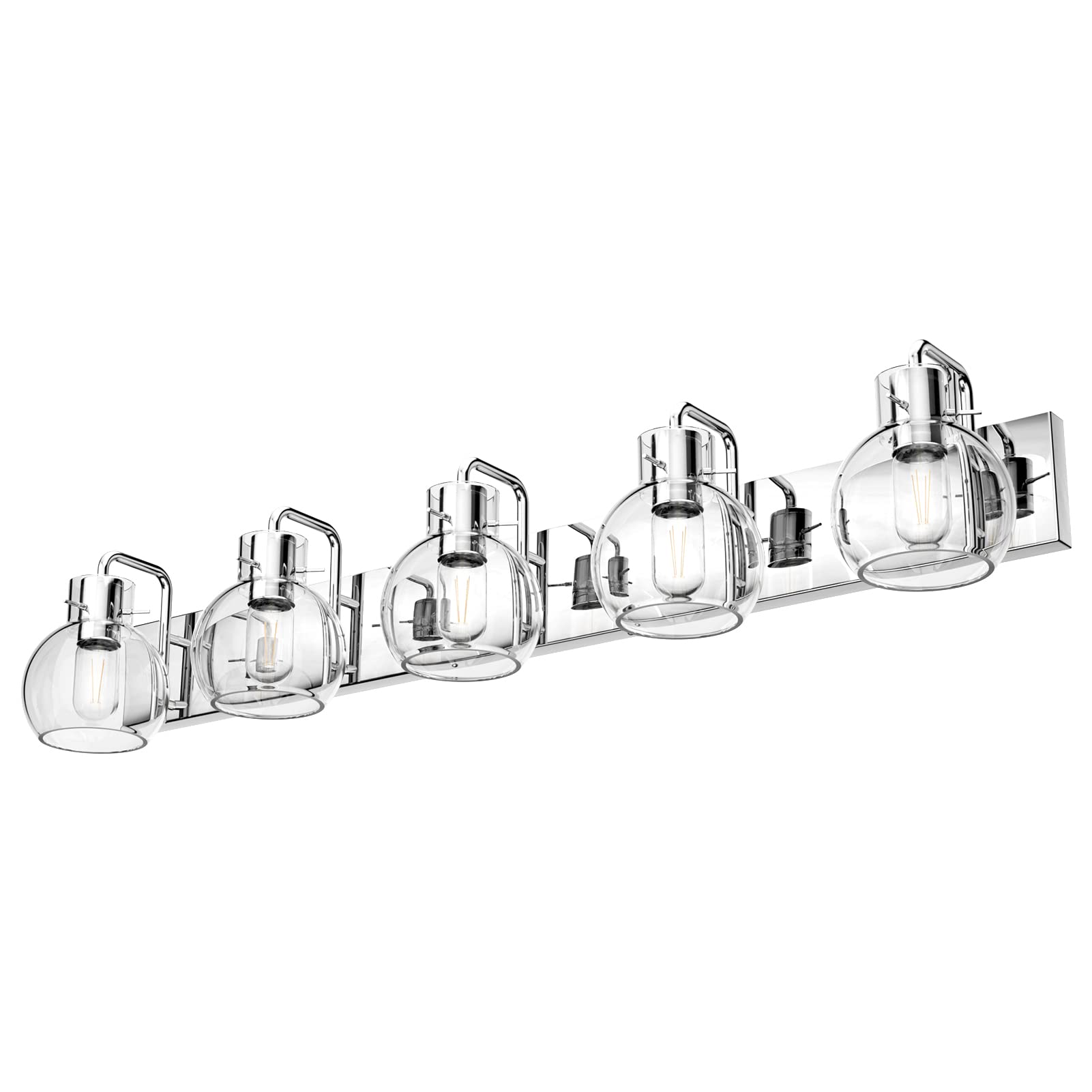 Tipace 5-Light Modern Chrome Bathroom Vanity Light Fixture - Stainless Steel Industrial Farmhouse Sconce with Clear Glass Globes for Mirror Lighting (Bulbs Not Included) - Perfect for Bathroom, Powder Room & Dressing Area