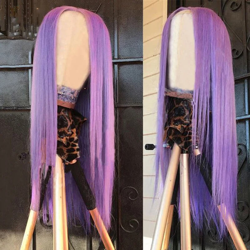 Eullair #613 Blonde Lavender Purple Pink Grey Straight Human Hair Wig with 13x4 Transparent Lace Frontal for Women | Perfect for Cosplay, Daily Wear & Special Occasions