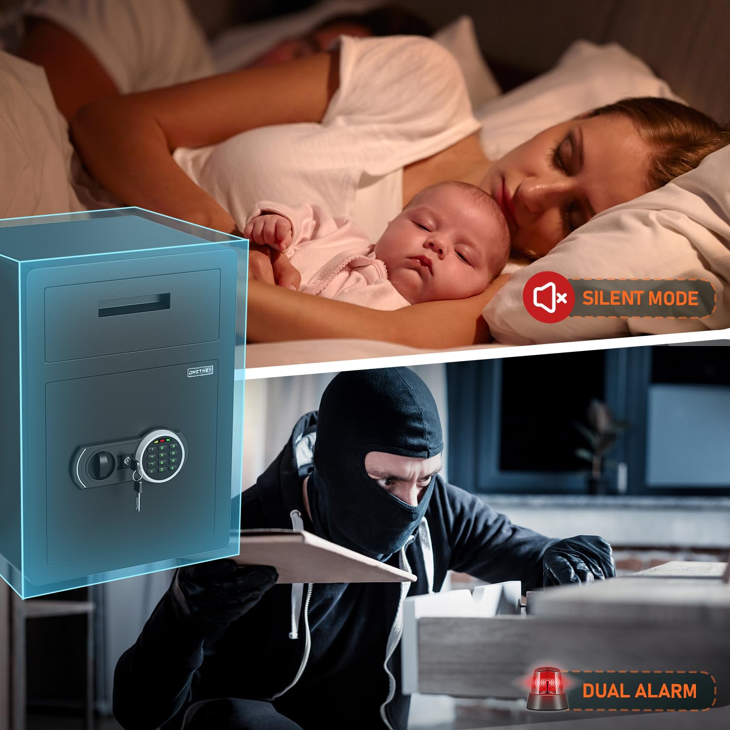 2.0 Cu ft Fireproof Waterproof Digital Drop Safe Box with Dual Alarm & Anti-Theft Design - Large Depository Safe for Money, Cash, Valuables - Ideal for Business, Home, Office, Hotel & Retail Security Protection