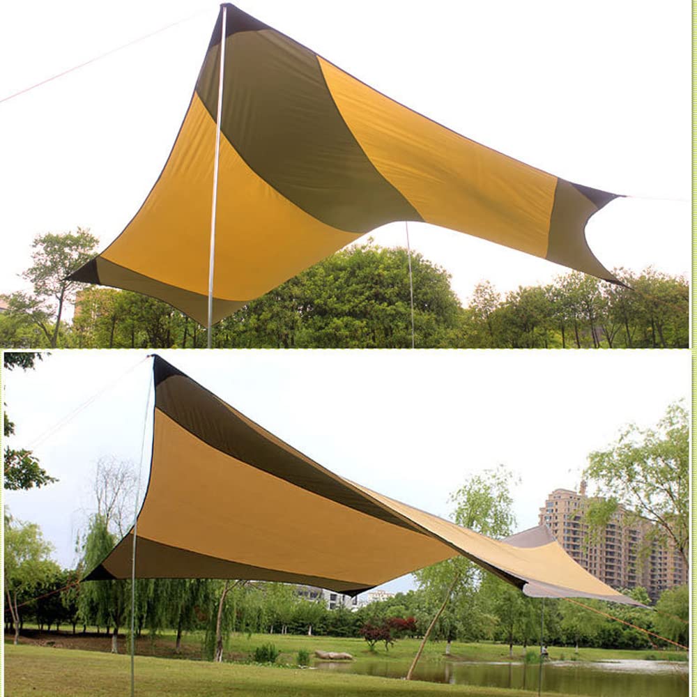 5-8 Person Waterproof Camping Tent Tarp with Iron Poles - UV Protection Sun Shelter for Outdoor, Beach, Picnic & Hiking | Portable Canopy for Camping, Fishing & Backyard Use (Yellow)