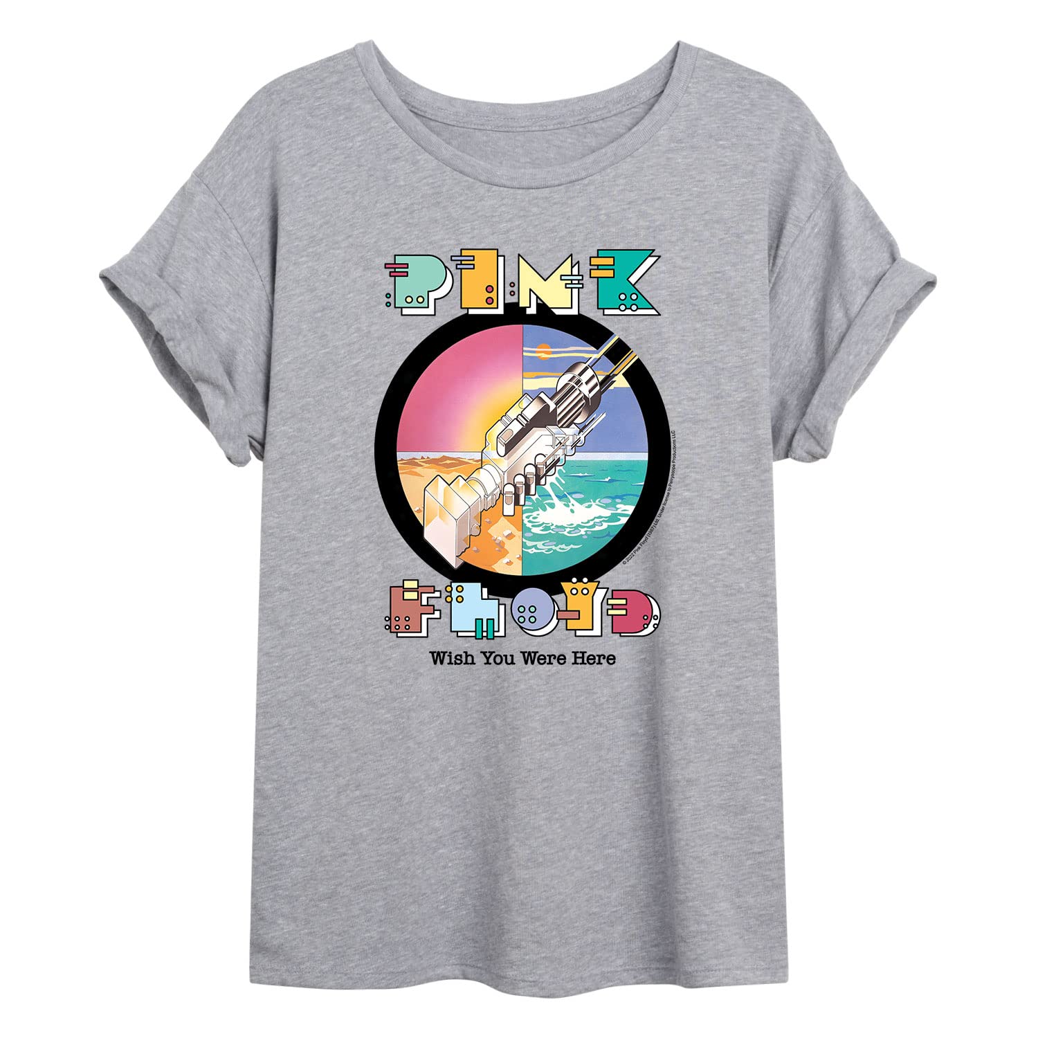 HYBRID APPAREL Pink Floyd Robot Handshake Women's Oversized T-Shirt | Vintage Band Tee for Concerts & Casual Wear