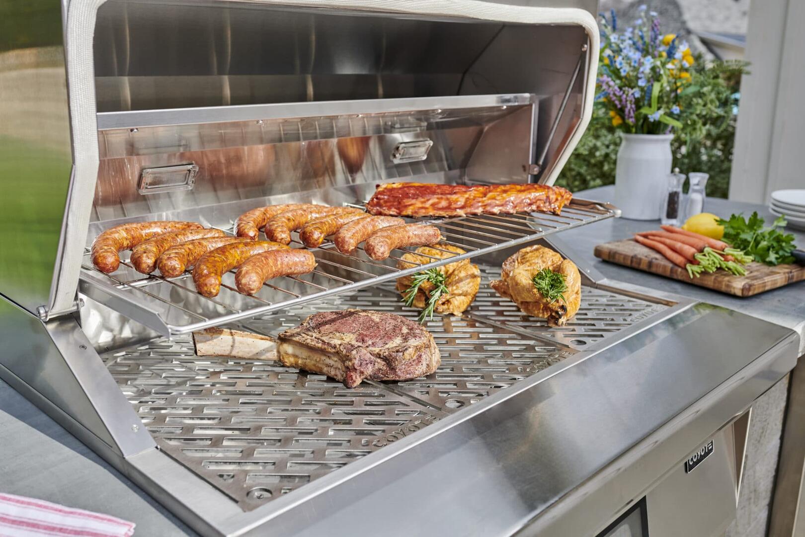 28 Inch Freestanding Pellet Grill - 800 sq. in Grilling Surface with Warming Rack & Side Table, Stainless Steel Outdoor BBQ Smoker for Backyard, Camping, and Tailgating - C1P28 FS