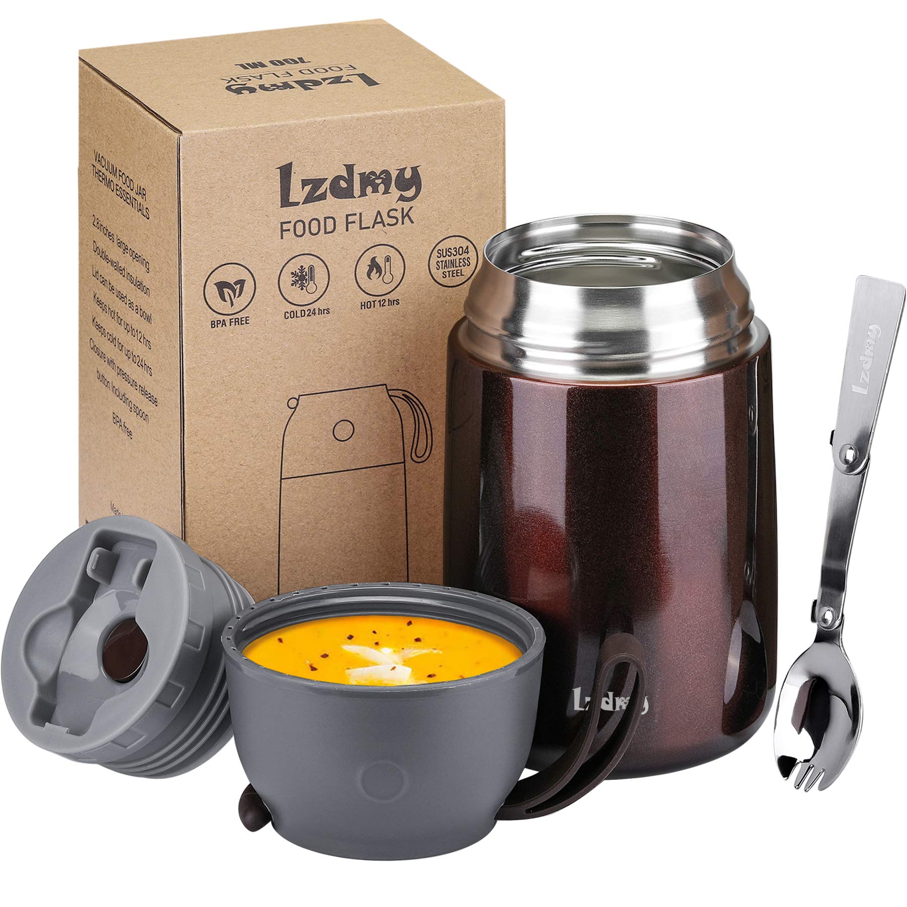 24oz Insulated Food Jar for Hot & Cold Meals - Kids & Adults - Lunch Thermos with Spoon for Office & Outdoors