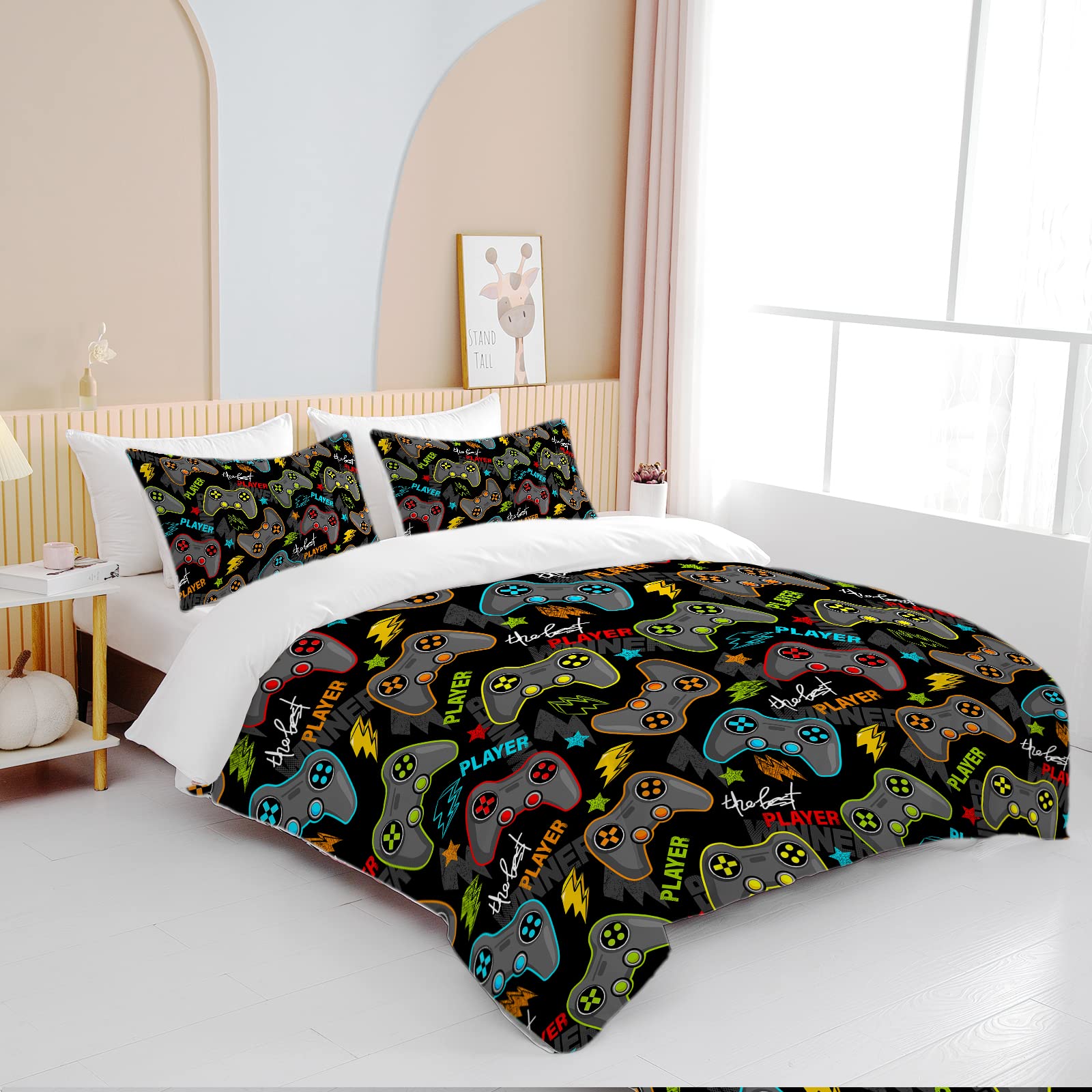 PlayStation Gaming Bedding Set for Boys - Queen Size Duvet Cover with 2 Pillowcases, Lightning Star Design, Black Gamer Bed Set for Kids Bedroom | Perfect for Teen Gamers, Sleepovers & Gaming Themed Decor