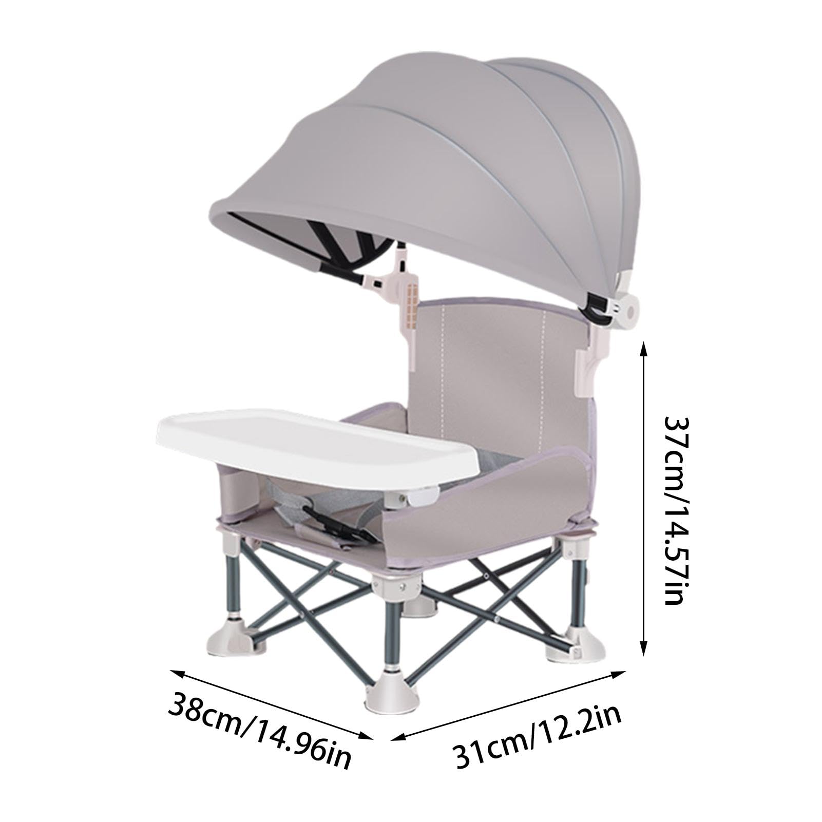 Portable Baby Travel Booster Seat with Tray & Sunshade - Foldable Dining Chair for Camping, Beach, Picnic & Outdoor Activities | Baby Sun Canopy Seat for Toddlers | High Chair for Home & Restaurant Use