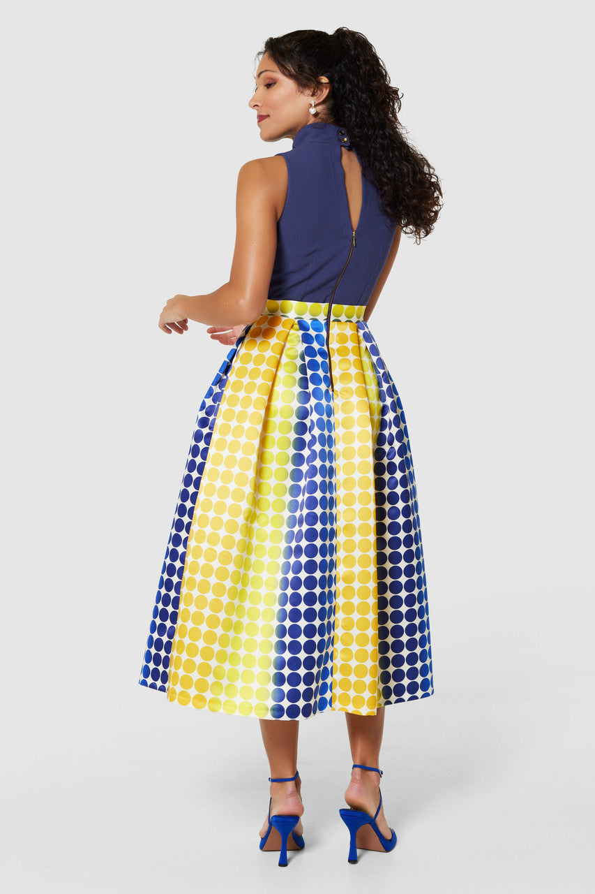 Fernanda Full Skirt Dress for Women - Navy Blue Flowy Midi Dress with Elastic Waist | Perfect for Weddings, Parties & Summer Outfits