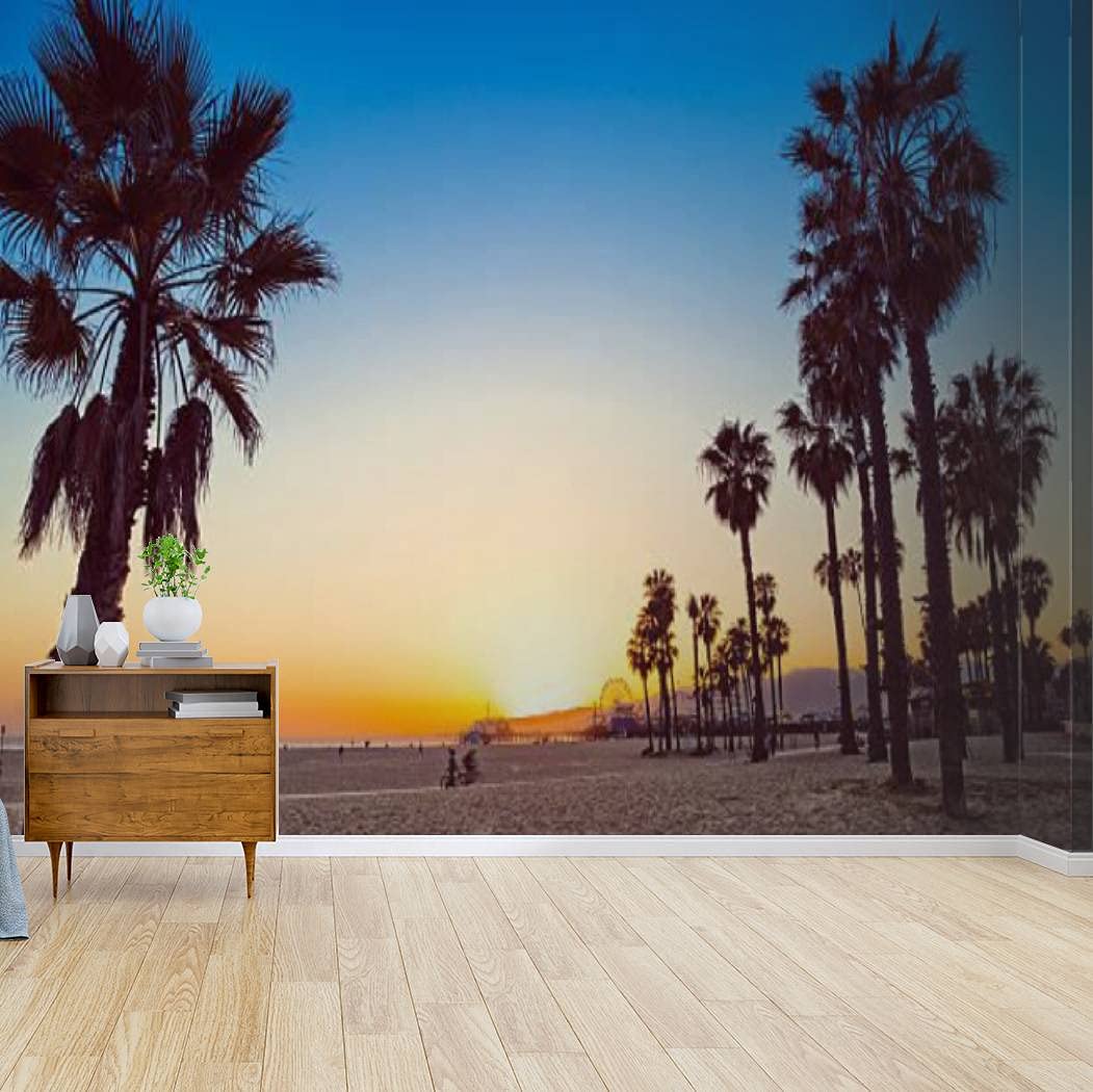 Kanworse Self-Adhesive Peel & Stick Wallpaper - Santa Monica Beach Sunset Canvas Print Wall Mural for Living Room Decor | Easy DIY Wall Decal, Wall Sticker & Home Craft | Perfect for Bedroom, Office, Dorm & Nursery Renovation