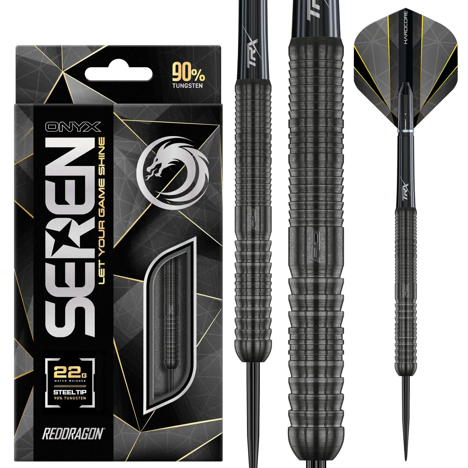 RED DRAGON Seren 1 Onyx Black Darts - 90% Tungsten Steel Tip Darts (24g) - Professional Dart Set for Bars, Tournaments & Home Practice