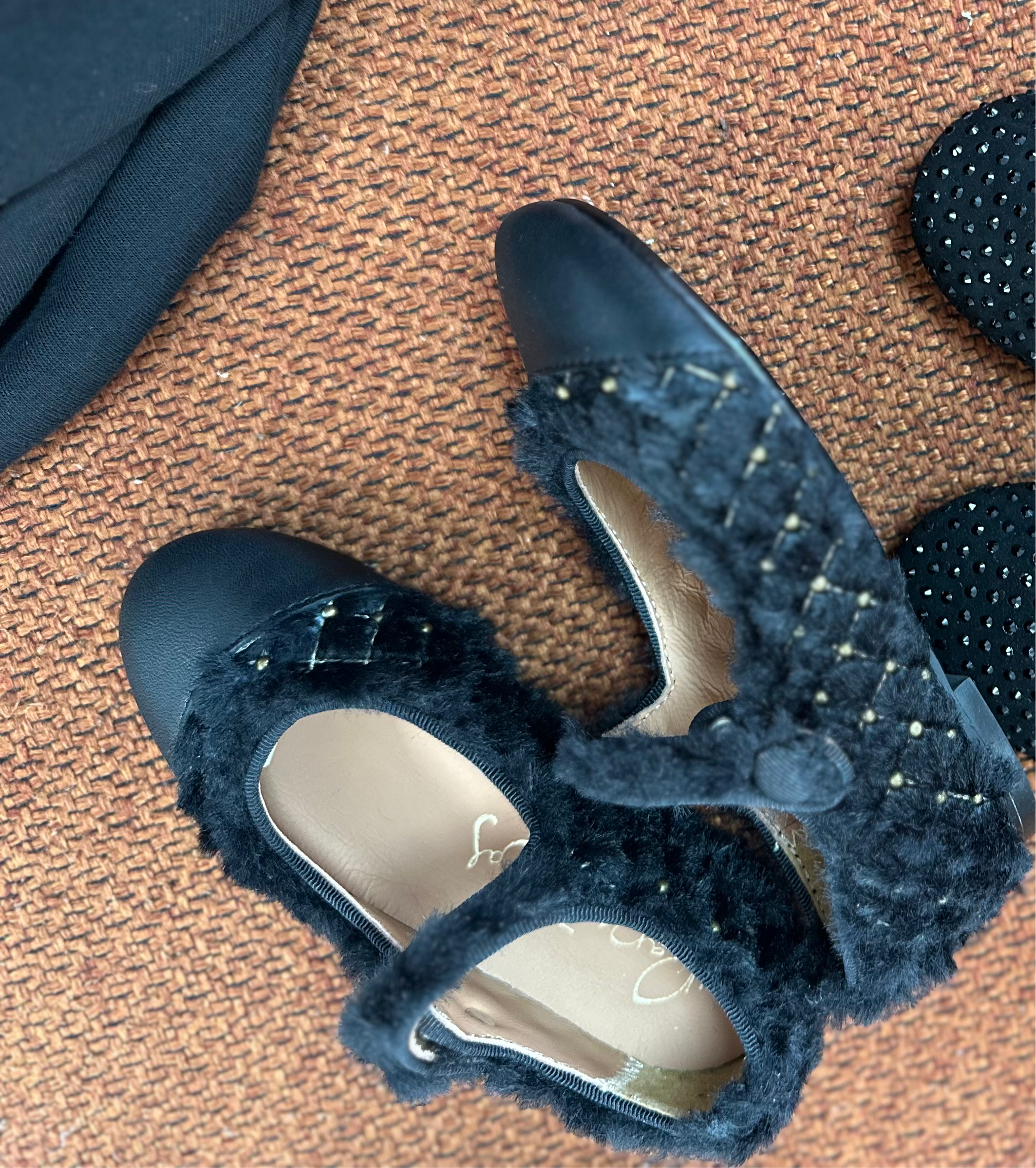 Black Fur & Gold Stud Mary Jane Shoes for Women - Elegant Vintage Style Heels for Parties, Weddings & Special Occasions