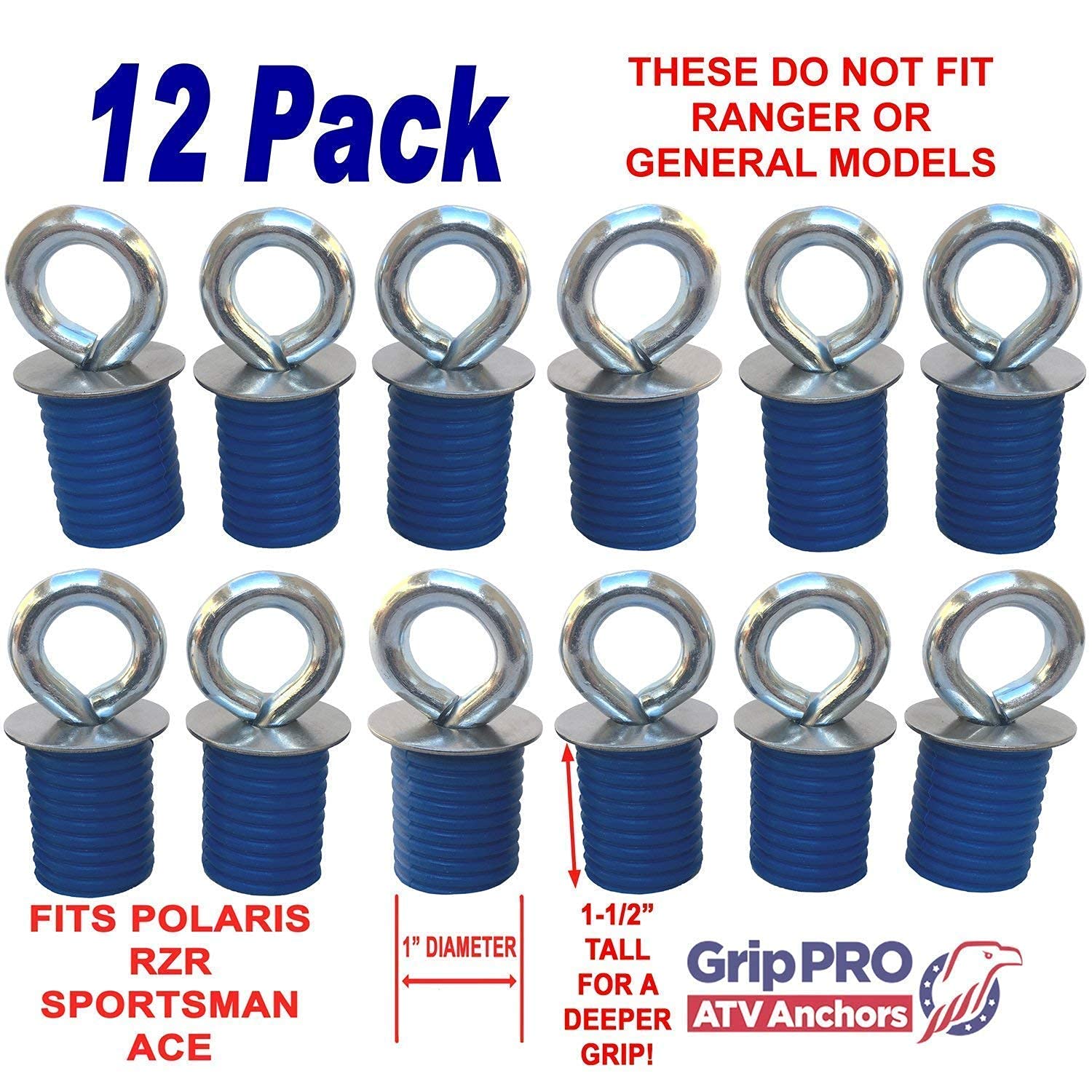 GripPRO ATV Tie Down Anchors Kit - 4 Knob & 12 Twist Lock Anchors Compatible with Polaris RZR & Sportsman ATVs (Not for Ranger/General) - Secure Your ATV for Transport & Storage