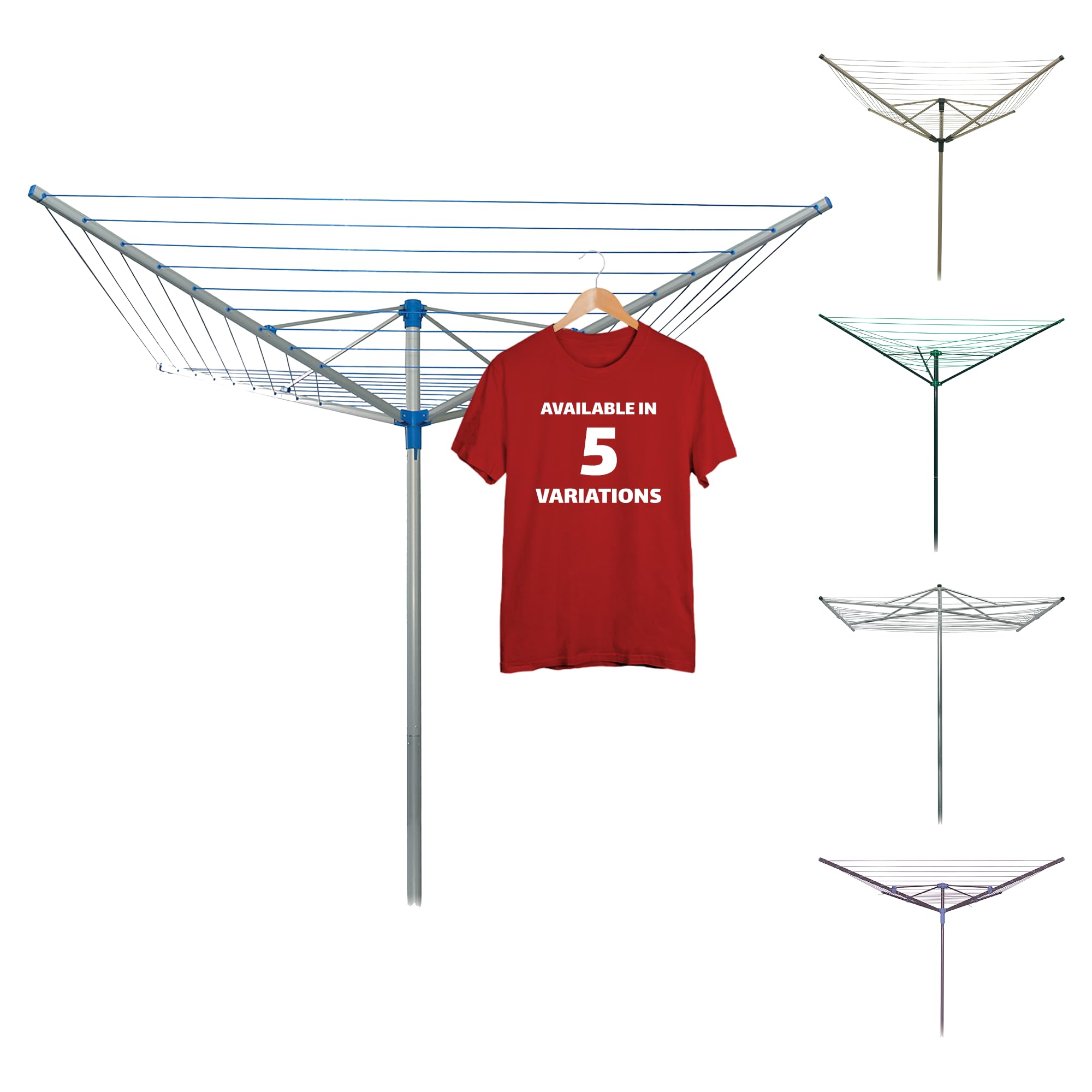Strata 164 FT Heavy Duty Outdoor Umbrella Clothesline - Rustproof Aluminum Frame with Ground Socket for Drying Laundry, Clothes, Sheets & Blankets | Perfect for Backyard, Camping, RV & Beach Use