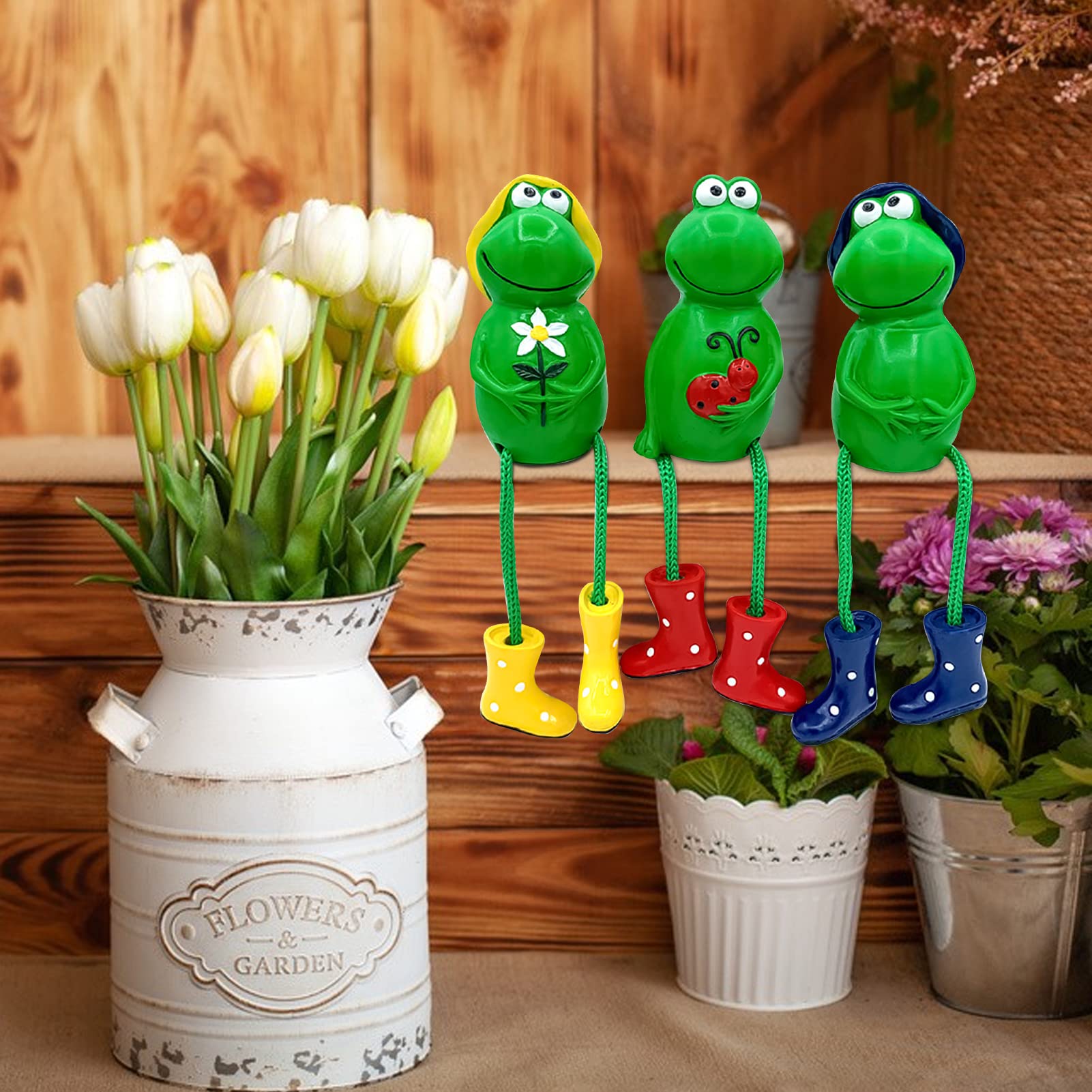3pcs Hanging Frog Garden Statue - Resin Handmade Frog Decor for Outdoor & Indoor - Cute Frog Figurines for Yard, Patio, Pond - Perfect Garden Ornament & Home Decoration