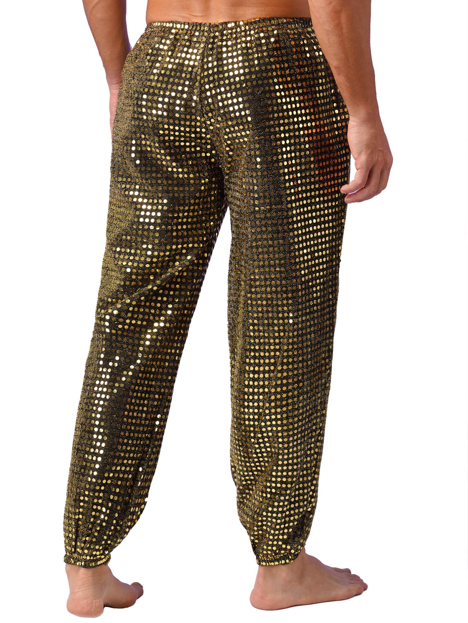 YiZYiF Men's Glitter Sequins Hip Hop Dance Harem Pants - Baggy Joggers with Shiny Disco Style for Stage Performance & Casual Wear