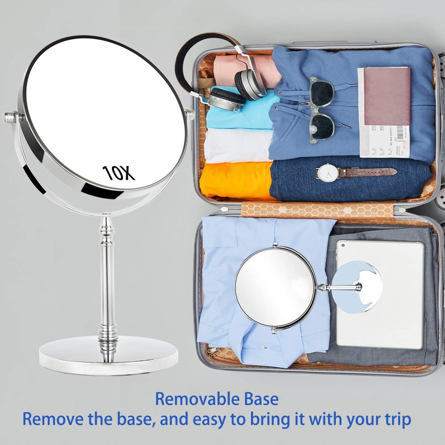 8 Inch 10X Magnifying Mirror with Round Stand - Double Sided 10X/1X Makeup Mirror for Tabletop, Vanity Desk & Bathroom - Perfect for Makeup Application, Skincare Routine & Eyebrow Grooming