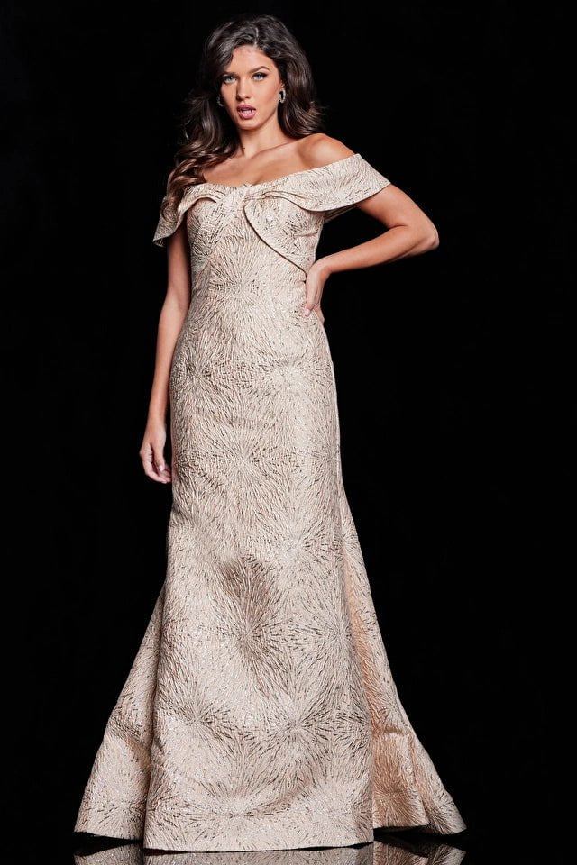 Jovani 37394 Cream Off the Shoulder Mermaid Evening Gown