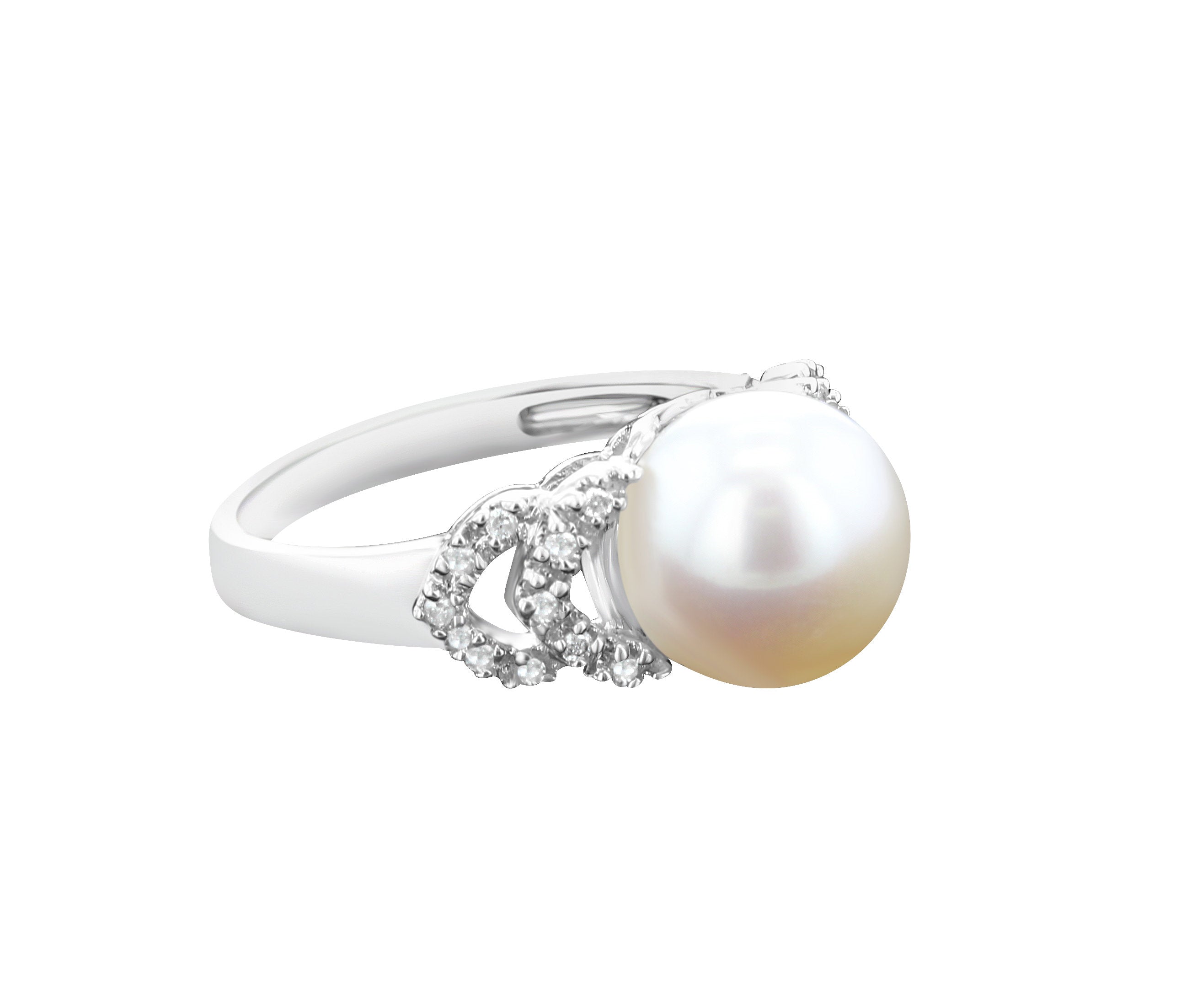 14K White Gold Freshwater Pearl & Diamond Ring - 0.10cttw Elegant Jewelry for Women, Perfect for Weddings, Anniversaries & Special Occasions